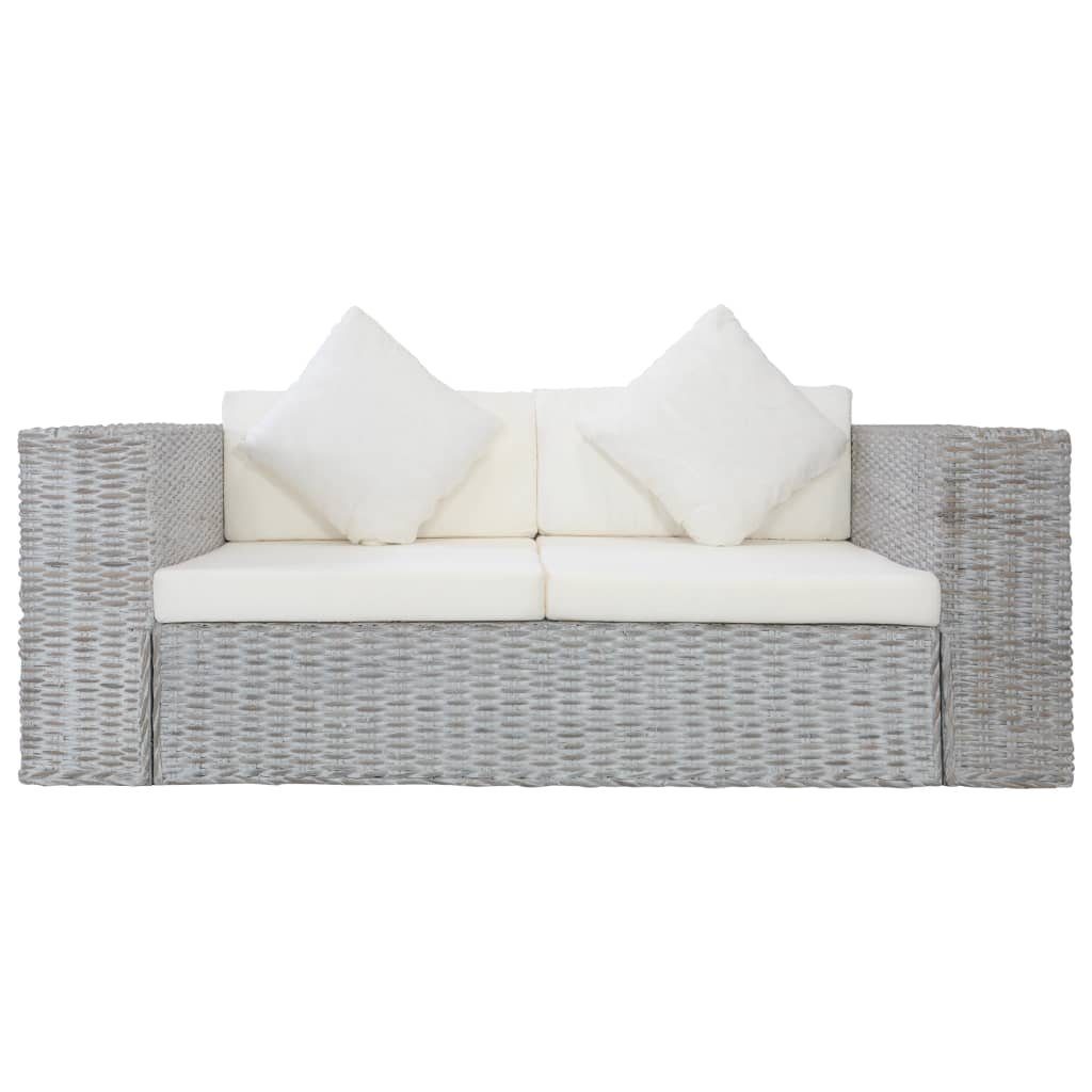 Natur Rattan Sofagarnitur 2-tlg. Auflagen mit Grau Sofa furnicato