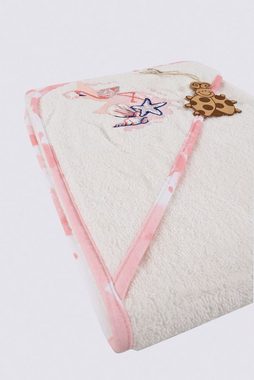 Ecocotton Badeponcho Baby Poncho Set ROSA aus 100% Bio Baumwolle (4-teilig), Baumwolle (Bio- GOTS-zertifiziert), Kapuze, Poncho zum Überziehen, Lätzchen mit Druckknopf, mit Kapuze