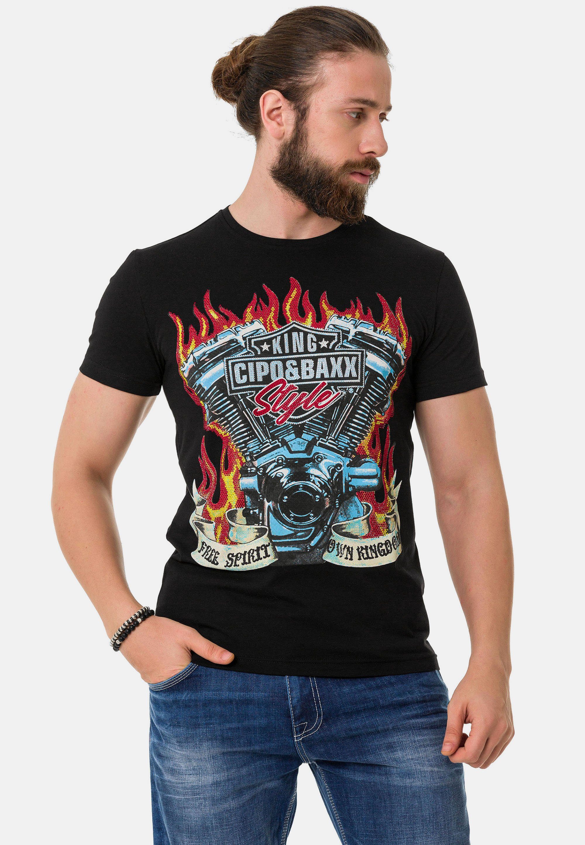 schwarz Cipo T-Shirt mit & Baxx Markenprint coolem