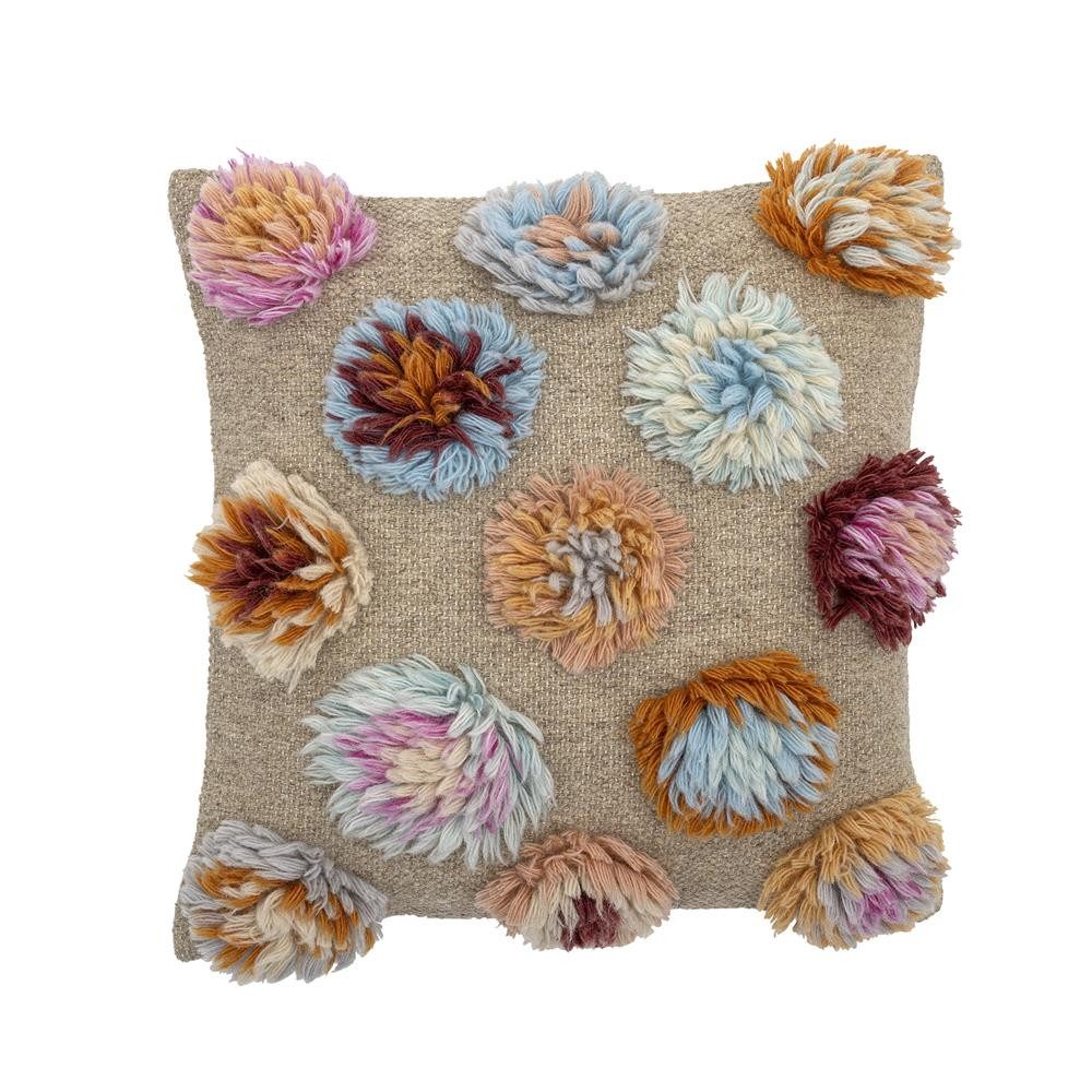Bloomingville Dekokissen Somma Kissen, Bunt, Wolle, L50xW50 cm, Wohntextil, Sofadeko, Blumenmotiv, Getuftet, Strukturmix, Canvas