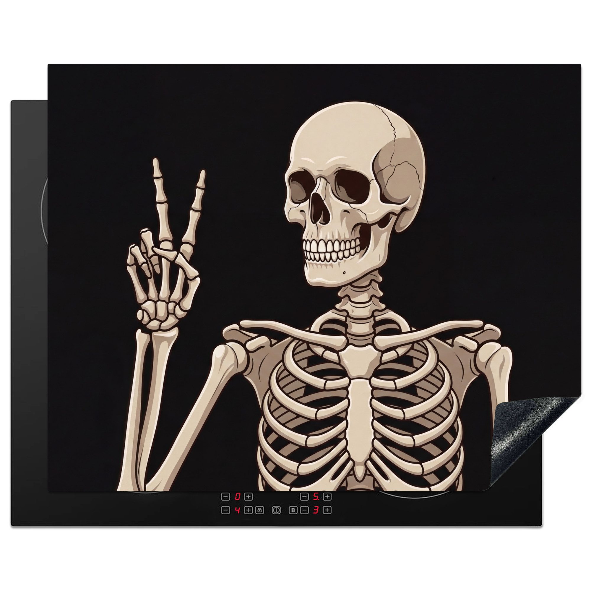 MuchoWow Herd-Abdeckplatte Skelett - Frieden - Schwarz, Vinyl, (1 tlg), Herdabdeckplatten für Ceranfeld, Induktionsschutz, 65x55 cm