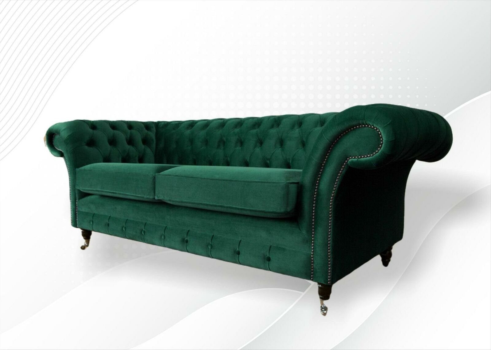 Wohnzimmer Chesterfield-Sofa, Design bix 3Sitzer Grün Sofas JVmoebel Möbel xxl Neu Sofa Graue Chesterfield Modern