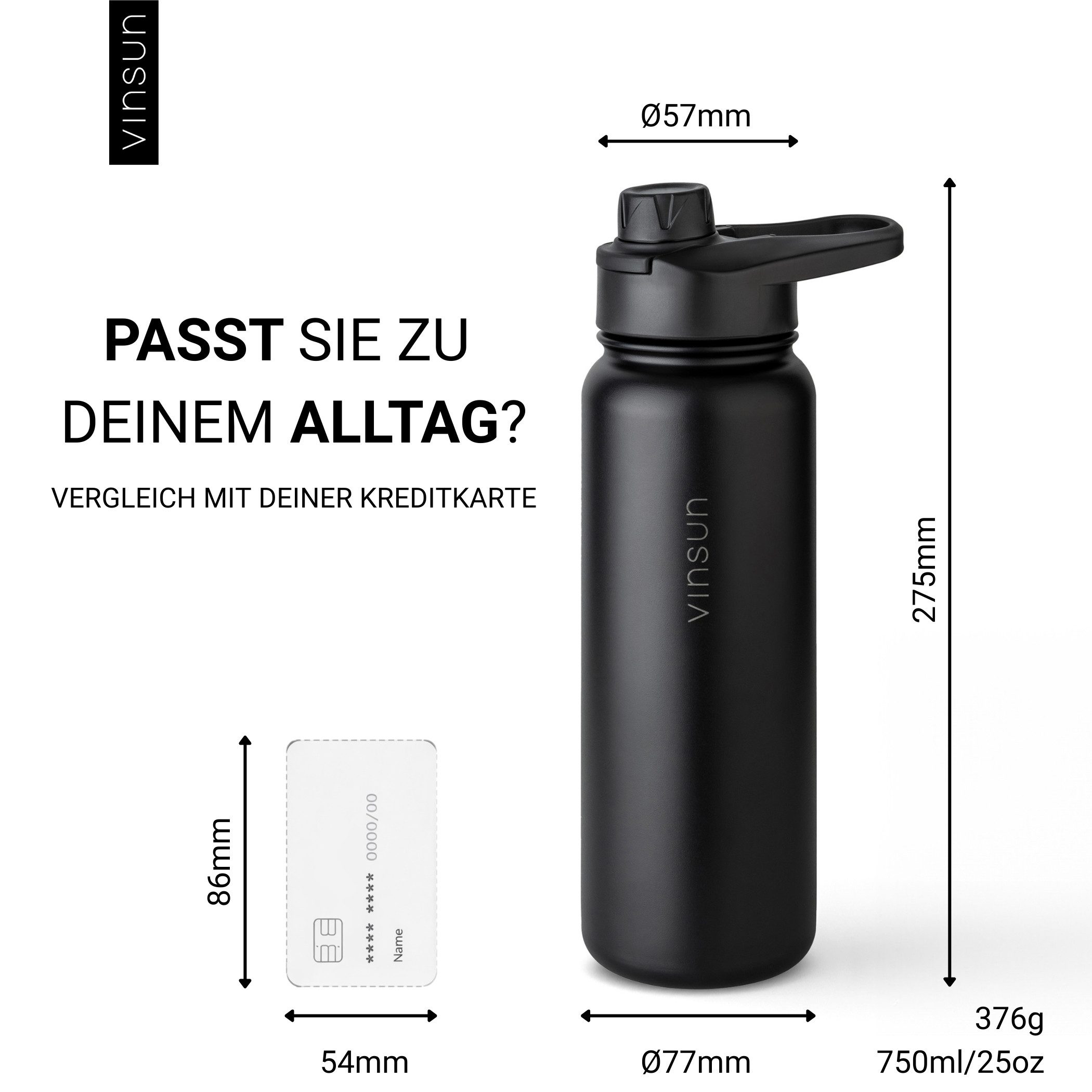 Vinsun Isolierflasche Edelstahl Trinkflasche 750ml Strohhalm - 2 Deckel Thermoflasche, BPA frei, doppelwandig, auslaufsicher, bruchsicher, geruchsneutral – Bild 5 von 5