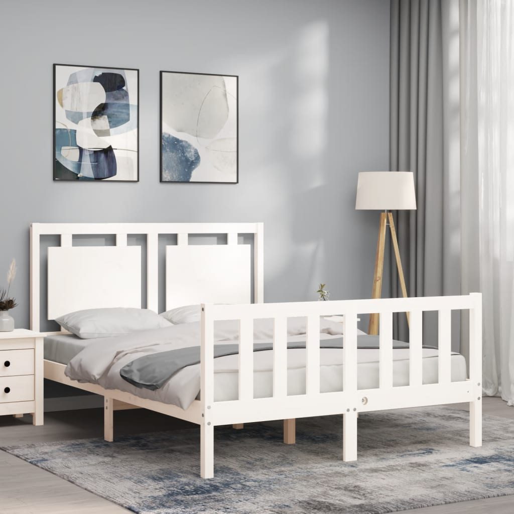 vidaXL Bett Massivholzbett mit Kopfteil Weiß günstig online kaufen