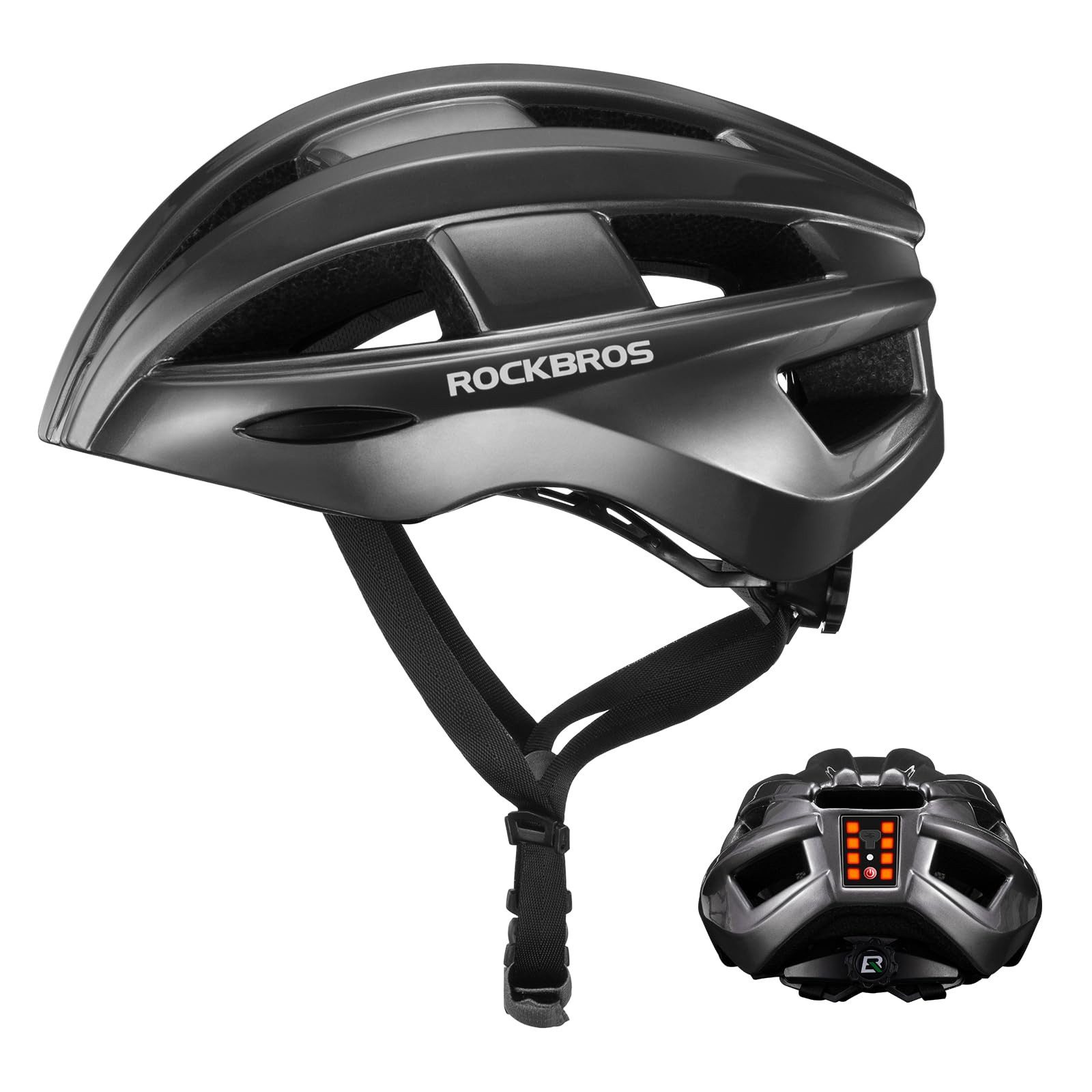 ROCKBROS Fahrradhelm Rücklicht, wiederaufladbarer Lichthelm Sicherheitshelm, 55–60 cm
