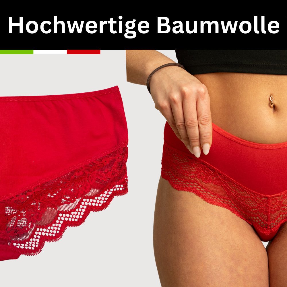 Benonetti Hipster Damen Unterwäsche – Baumwolle Hipster-Slips mit nahtloser Spitze (3er Set, 3er-Pack) mit Spitze, Elastikbund, Gemusterte Brasilslips