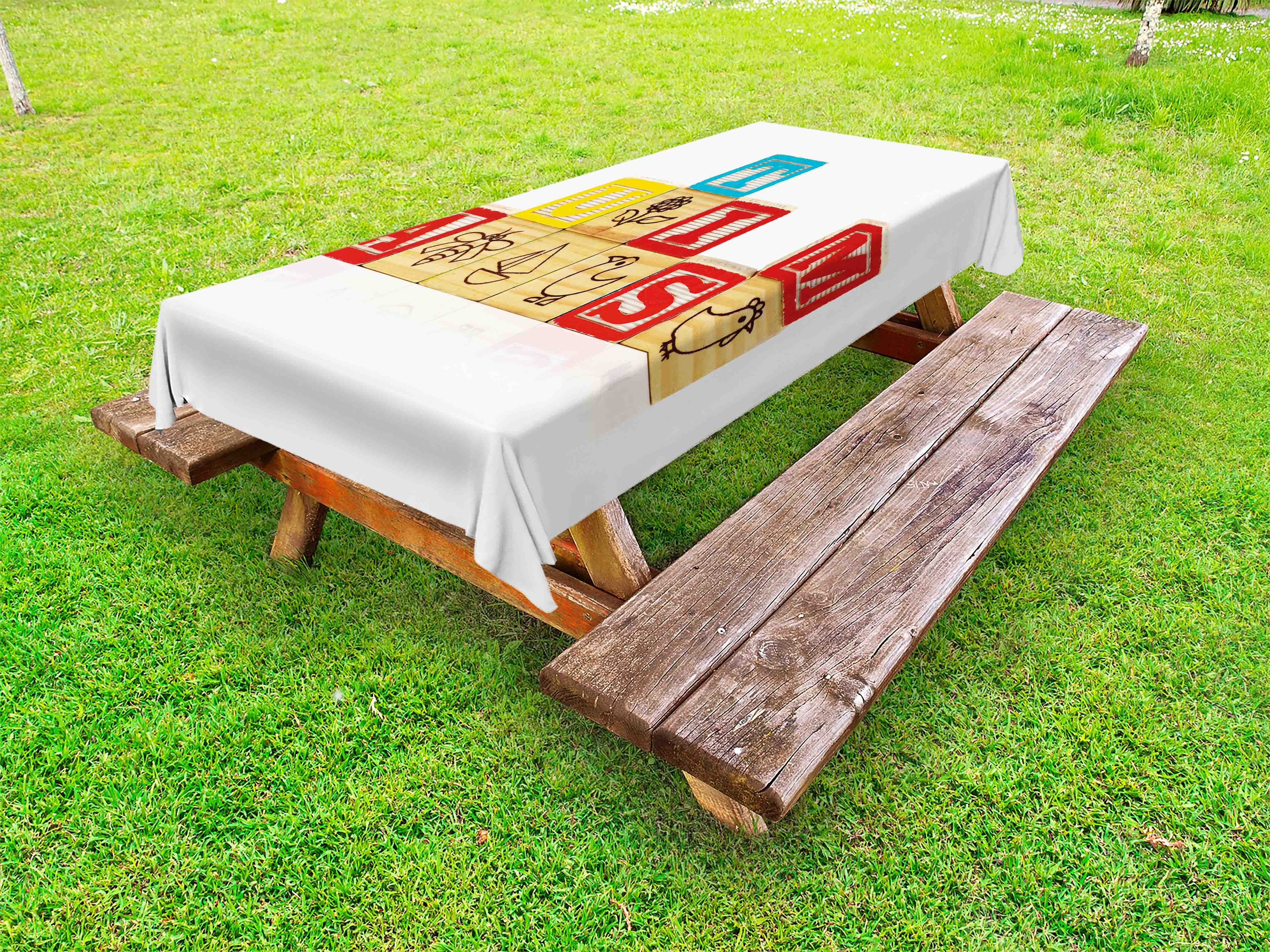 Abakuhaus Tischdecke dekorative waschbare Picknick-Tischdecke, Autismus Texting mit gestapelten Blöcke