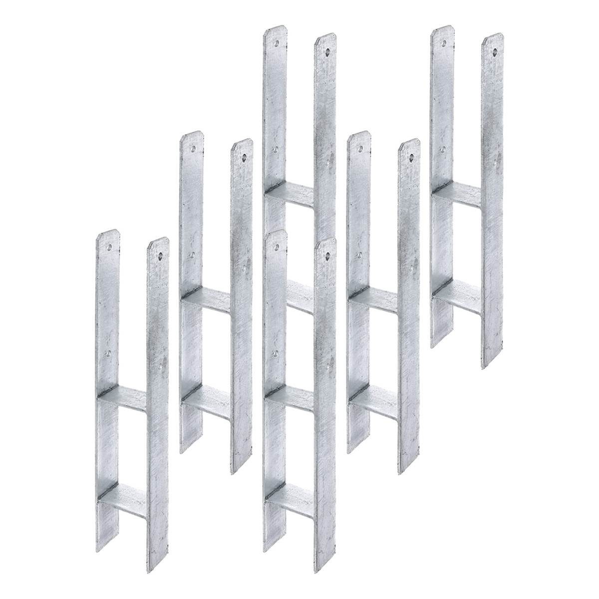 siwitec Почтовая база 6 x H-Pfostenträger 600 x 91 mm, Materialstärke 6 mm, feuerverzinkt, P, für Carports, hohe Flecht- und Sichtschutzzäune, Holzkonstruktionen, Holzzäune, zum Einbetonieren, (Enthält insgesamt sechs siwitec H-Pfostenträger)