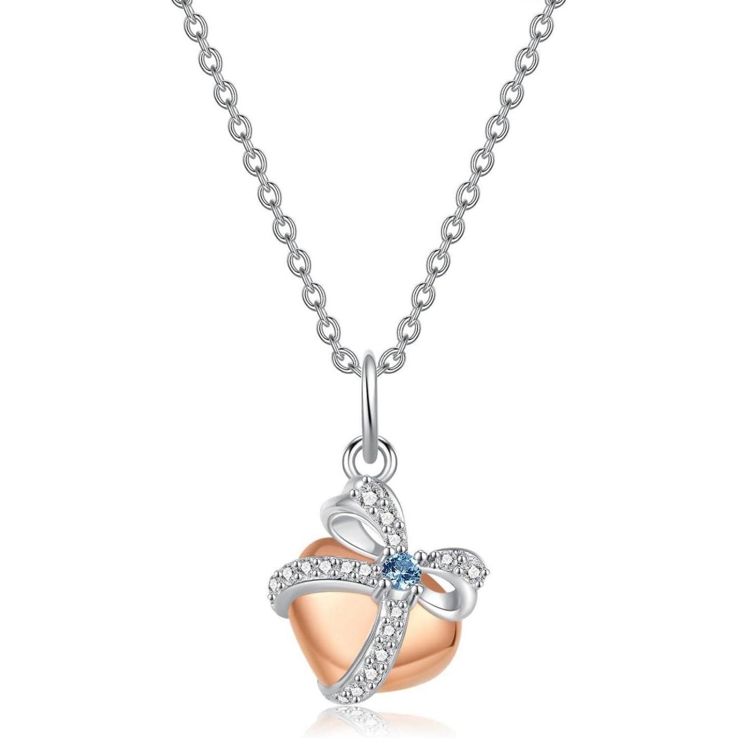 LuxusKollektion Herzkette Halskette Damen Silber 925 Herz Anhänger Zirkonia Herz mit Schleife