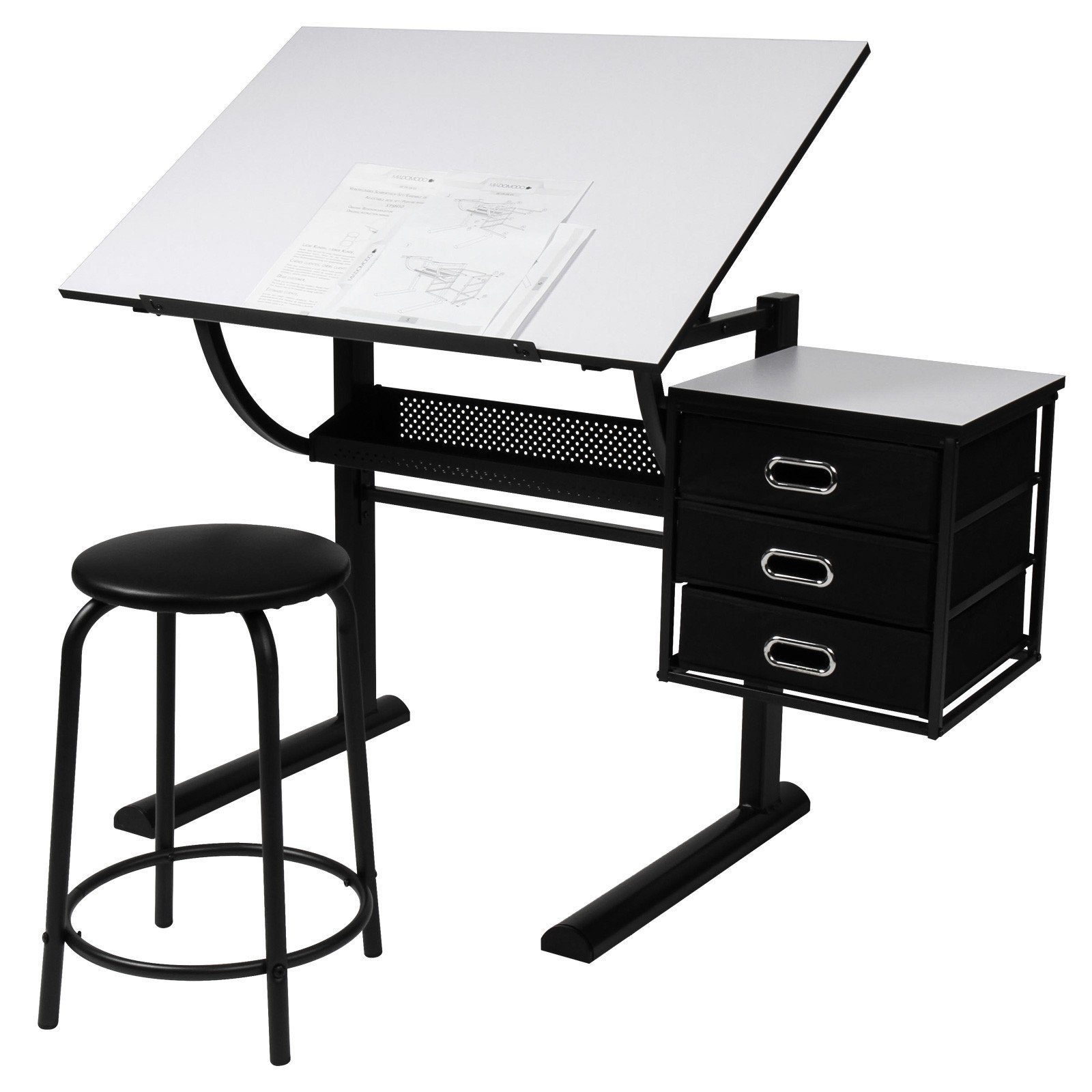 MIADOMODO Schreibtisch Arbeitstisch Zeichentisch mit Hocker Architektentisch
