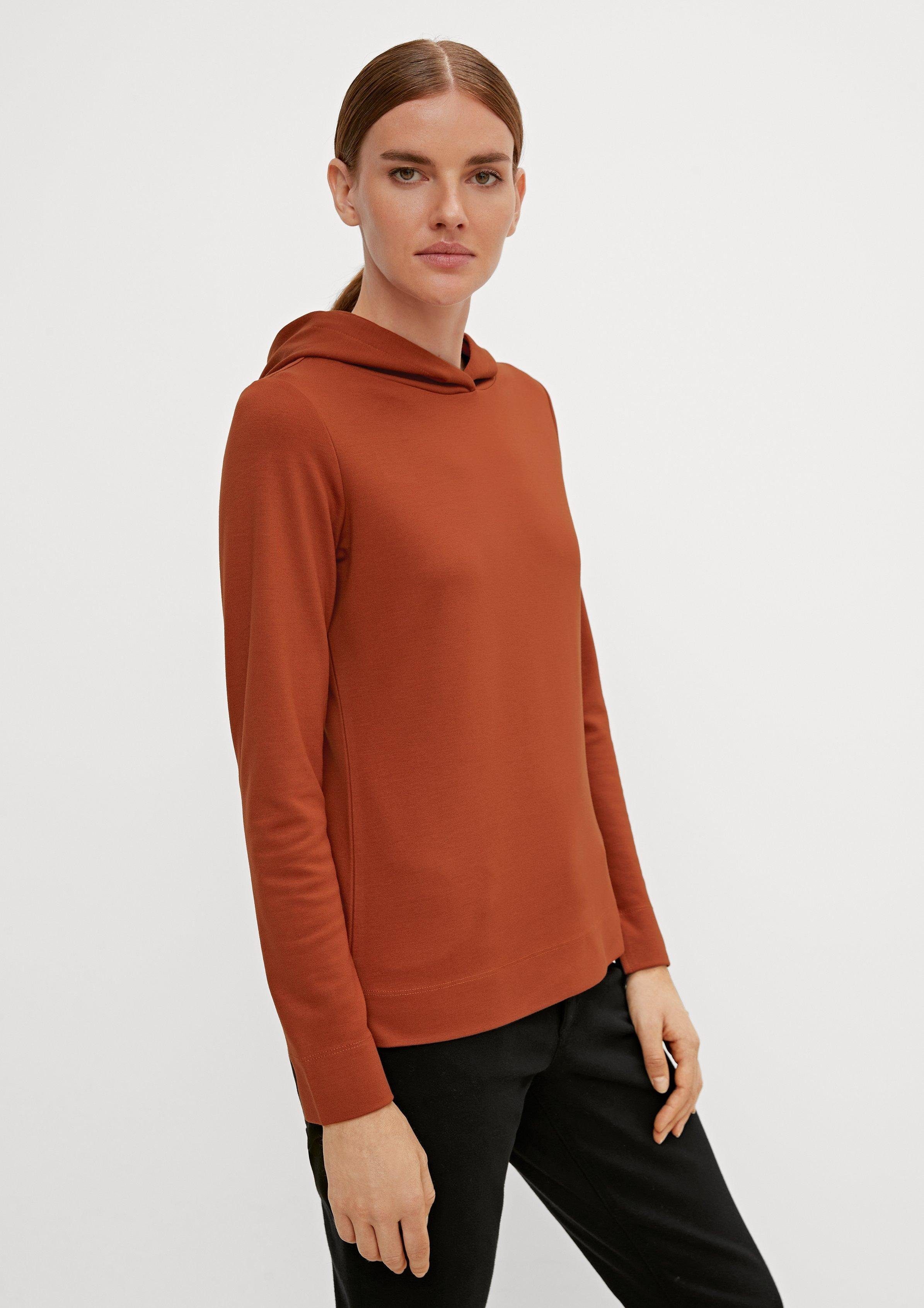 Comma Langarmshirt Jerseyshirt mit Kapuze dark orange
