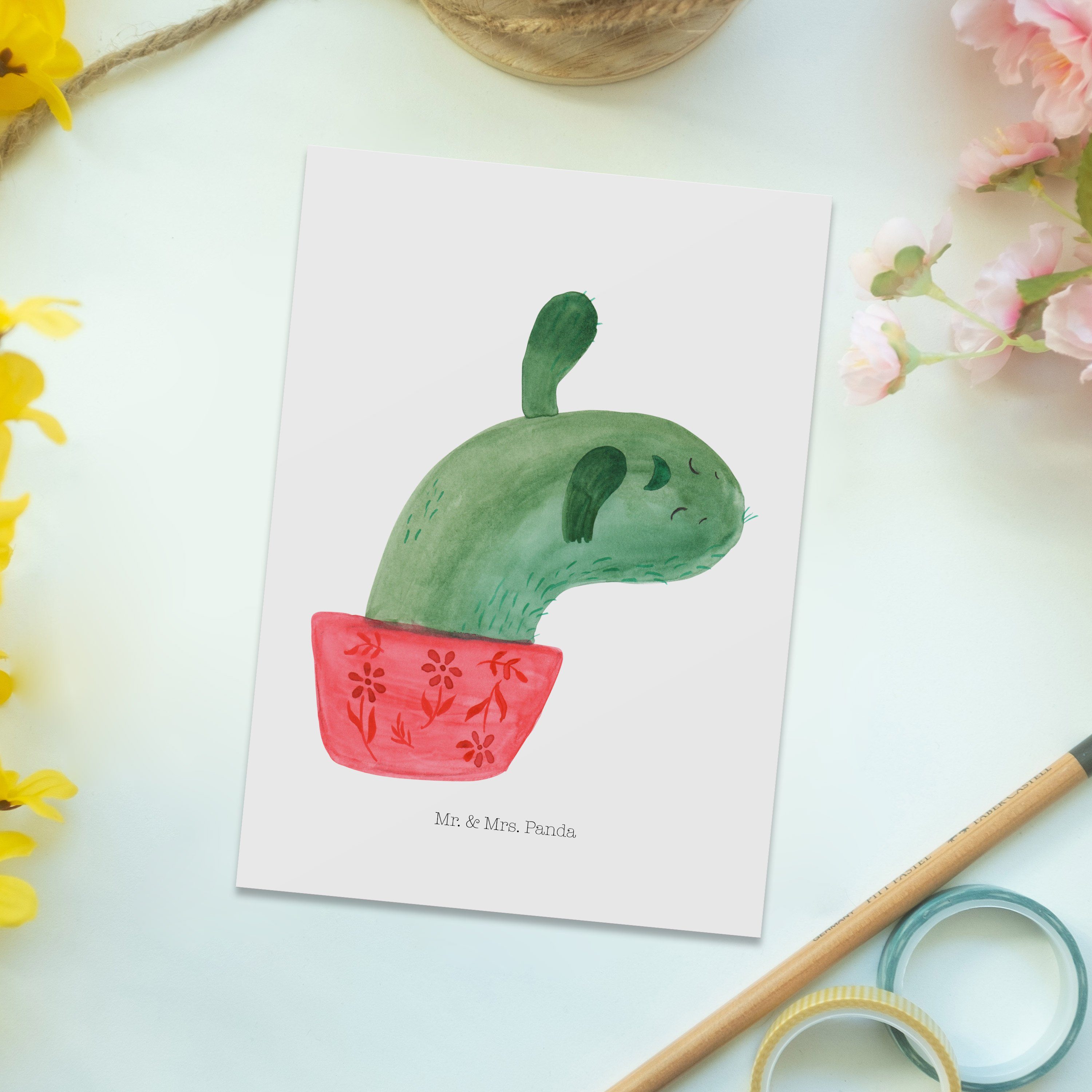 Mr. & Mrs. Ka Kaktus Ärger, Mamamia Postkarte Panda - Weiß - Geschenk, Einladung, Geschenkkarte