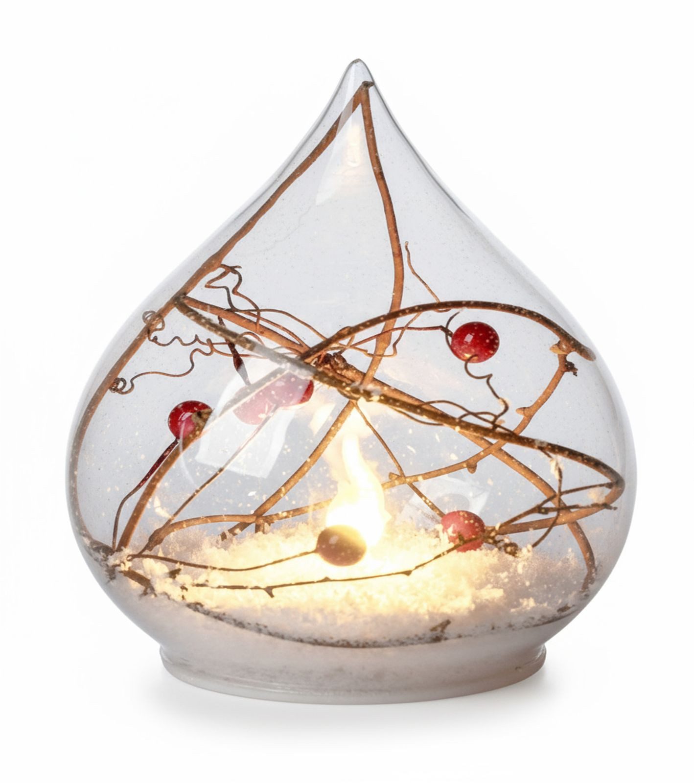 formano LED Dekolicht Dekokugel Weihnachten Tropfenform 15 cm Glaskugel mit Schnee + Beeren, LED fest integriert