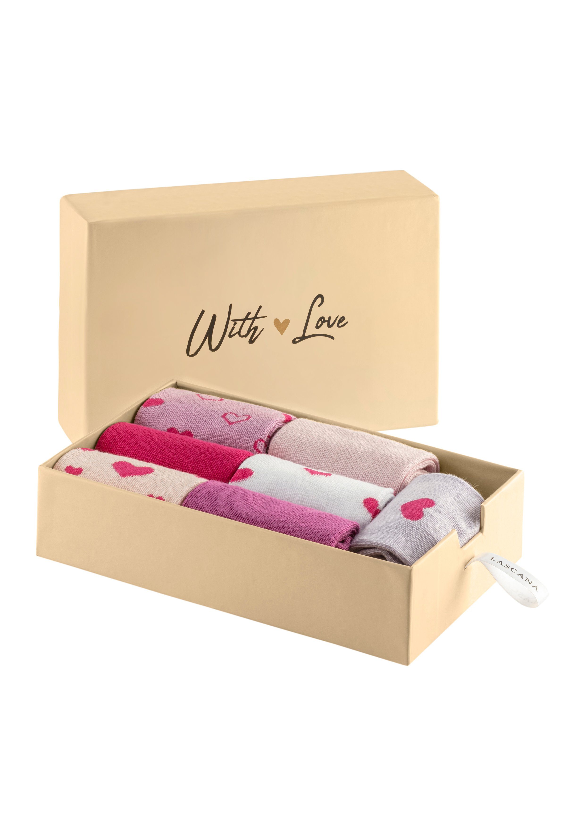 LASCANA Basicsocken (Box, 7-Paar) in Geschenkbox für den Valentinstag