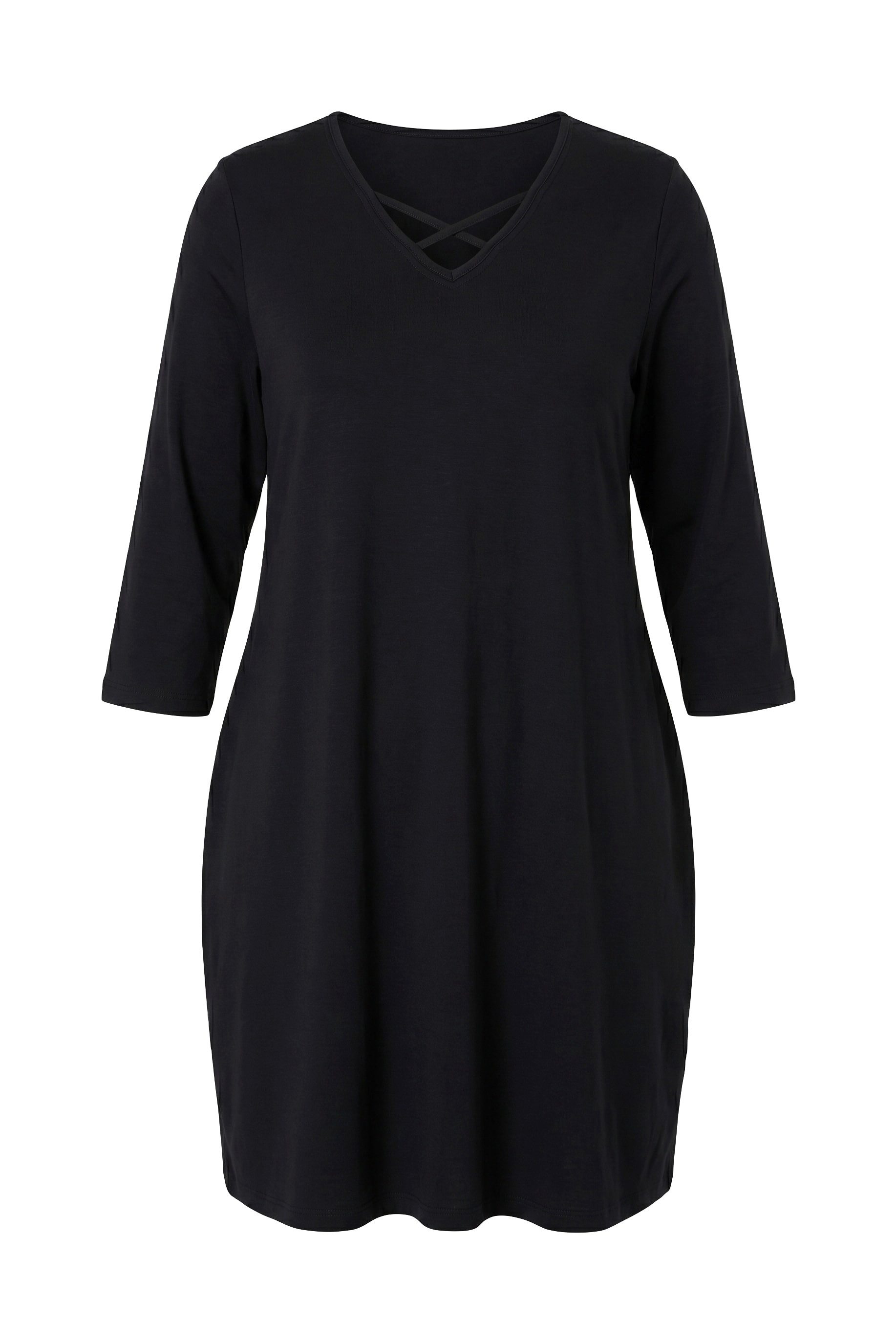 Longshirt Longshirt Zierbänder A-Linie V-Ausschnitt 3/4-Arm