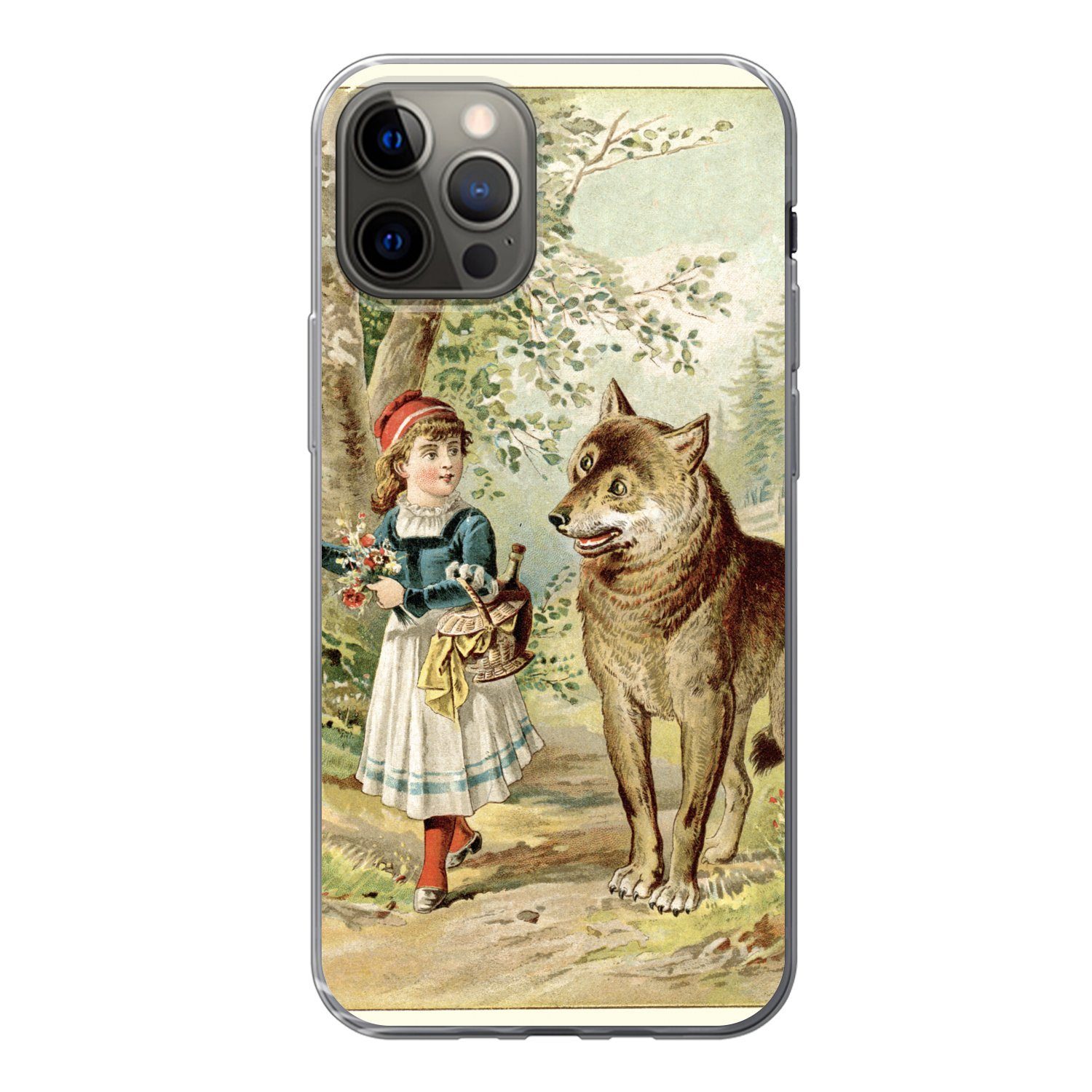 MuchoWow Handyhülle für Apple iPhone 13 Pro Wolf - Rotkäppchen - Wald, Smartphone-Bumper, Print, Handy Schutzhülle Dünn