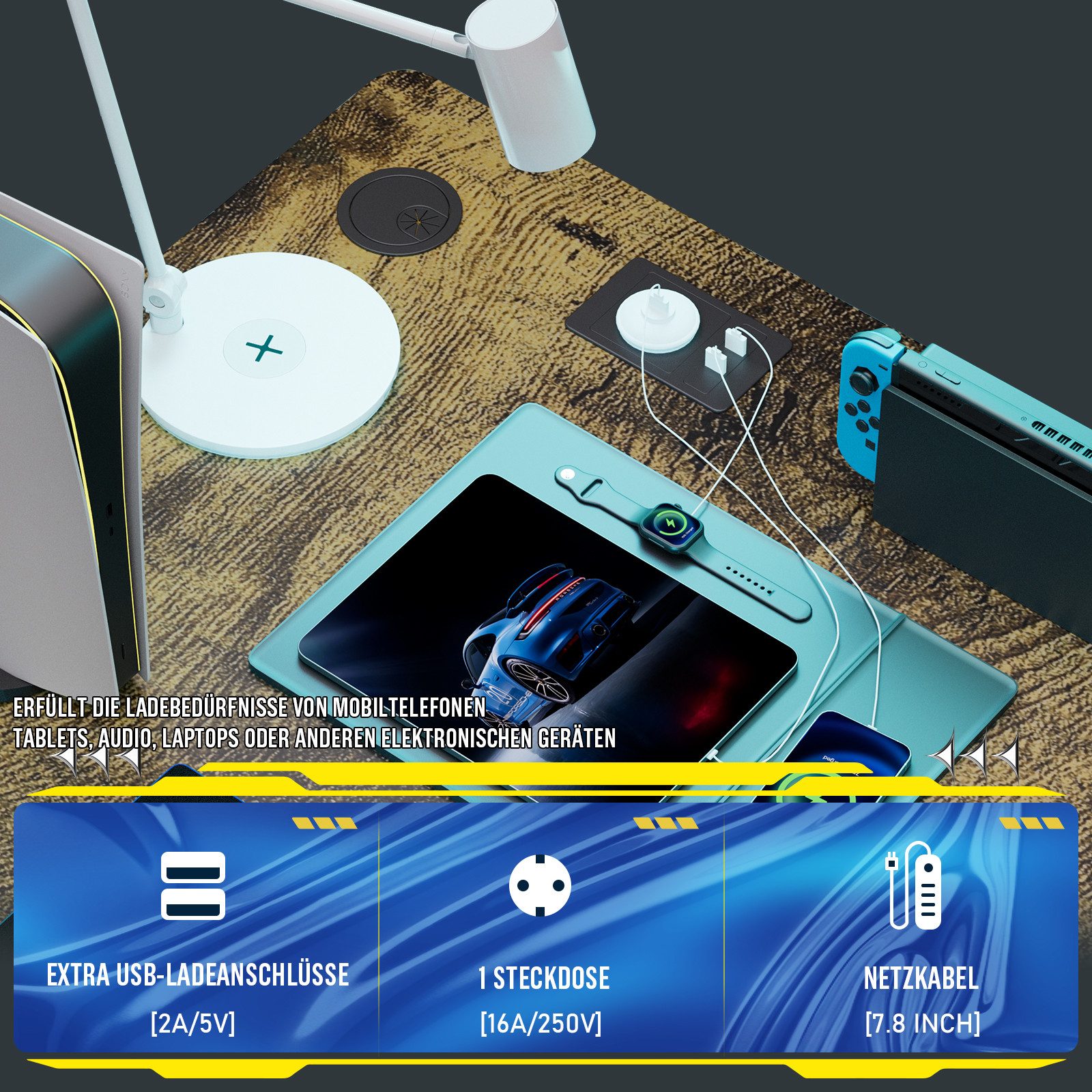 GTPLAYER Schreibtisch Gaming Tisch Eckschreibtisch mit Regal USB-Ladeanschluss und Steckdose (1 Tisch), 120/100cm Computertisch L Form, PC Tisch für Büro, Heimb – Bild 4 von 5