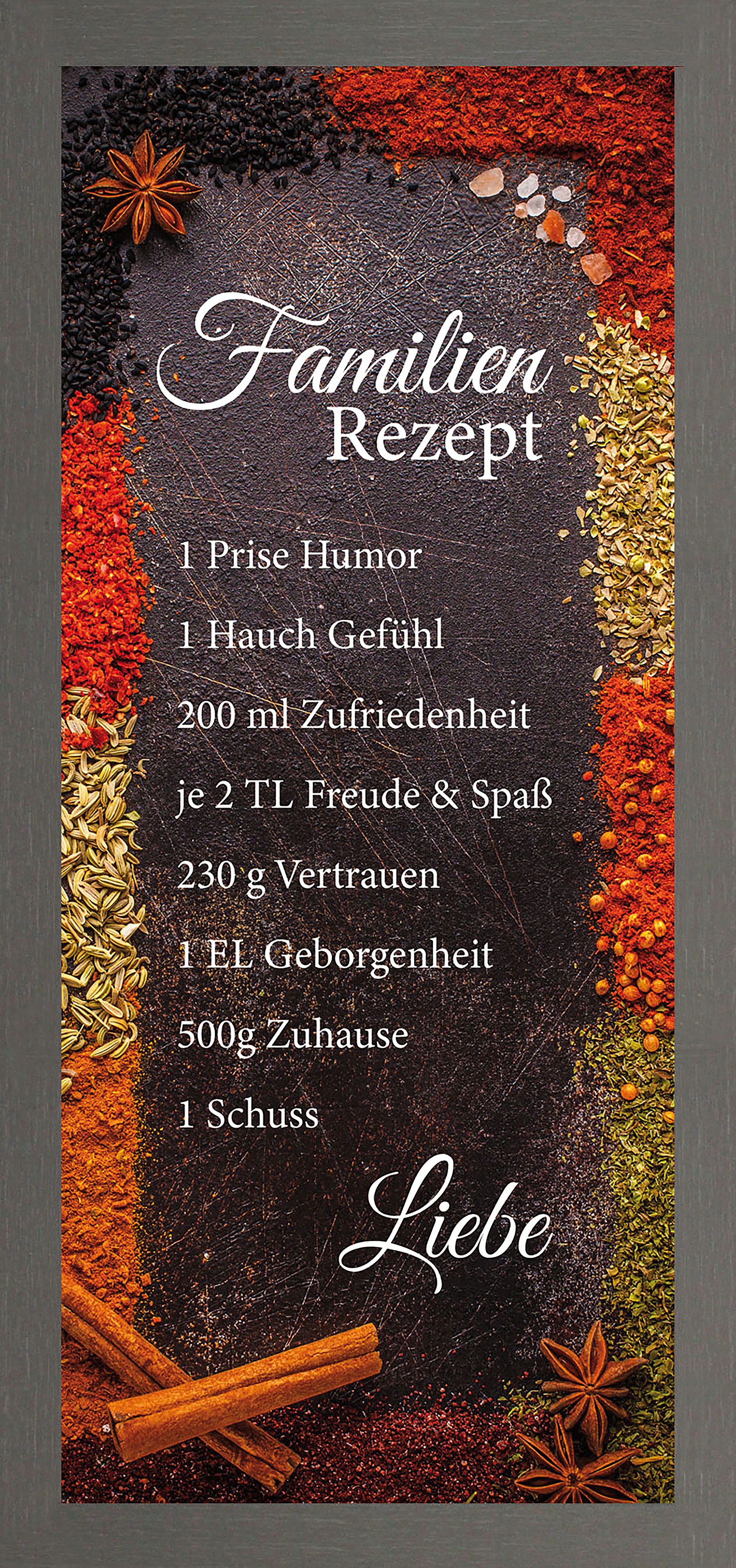 Bönninghoff Bild mit Rahmen Wandbild gerahmt GEWÜRZE MIT FAMILIENREZEPT 23x49 cm – Wanddeko, Gewürze, Lebensmittel, Sprüche, Sprüche & Texte (1 St), mit dekorativem Rahmen