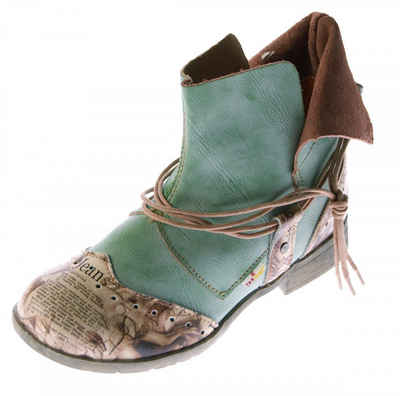 TMA Schlupf Schuhe Leder Stiefeletten TMA 5161 Boots Stiefelette Used Look, Zeitungsdruck, Bänder, Ganzjahresartikel
