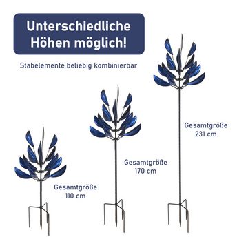 Lemodo Windspiel Windrad "Blue Tulip", 213 cm hoch, richtet sich nach den Wind aus