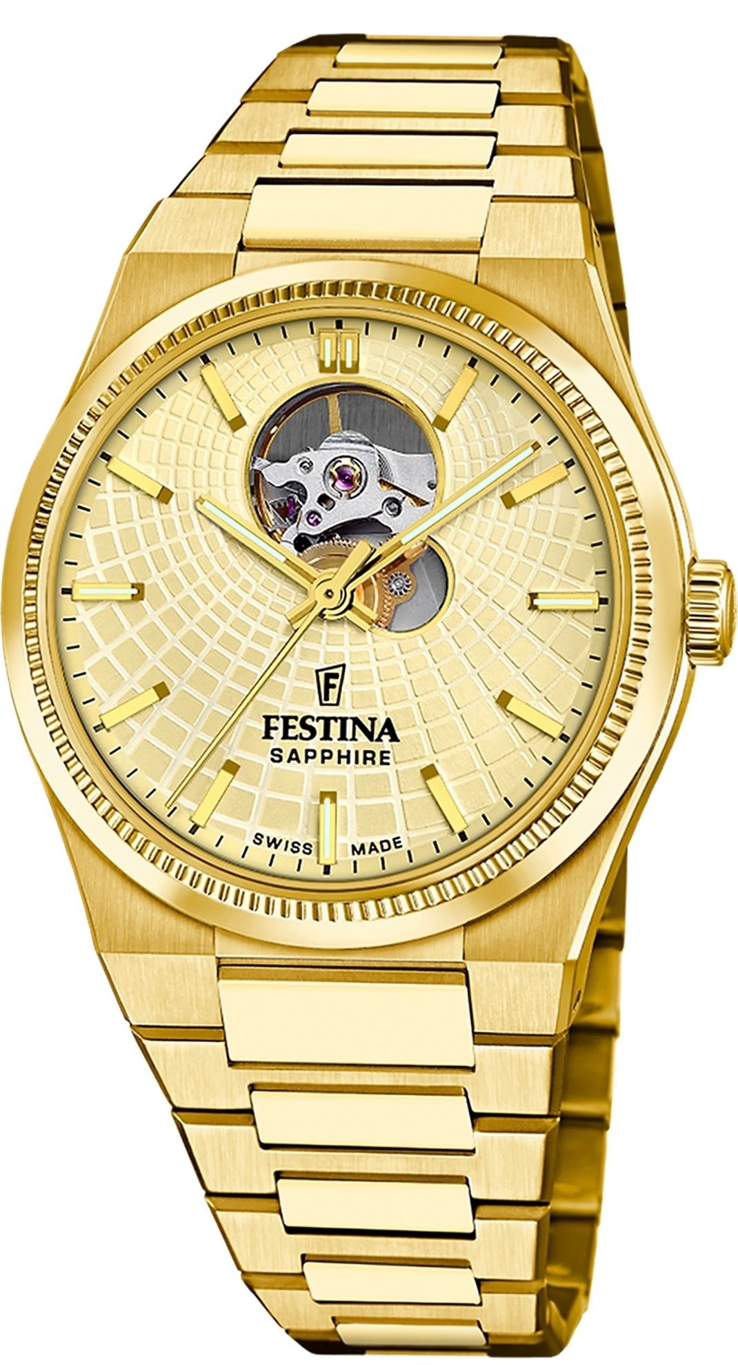 Festina Automatikuhr Festina Herrenuhr Swiss Made Armbanduhr, (Analoguhr), Herren Armbanduhr rund, Edelstahlarmband gold, Elegant