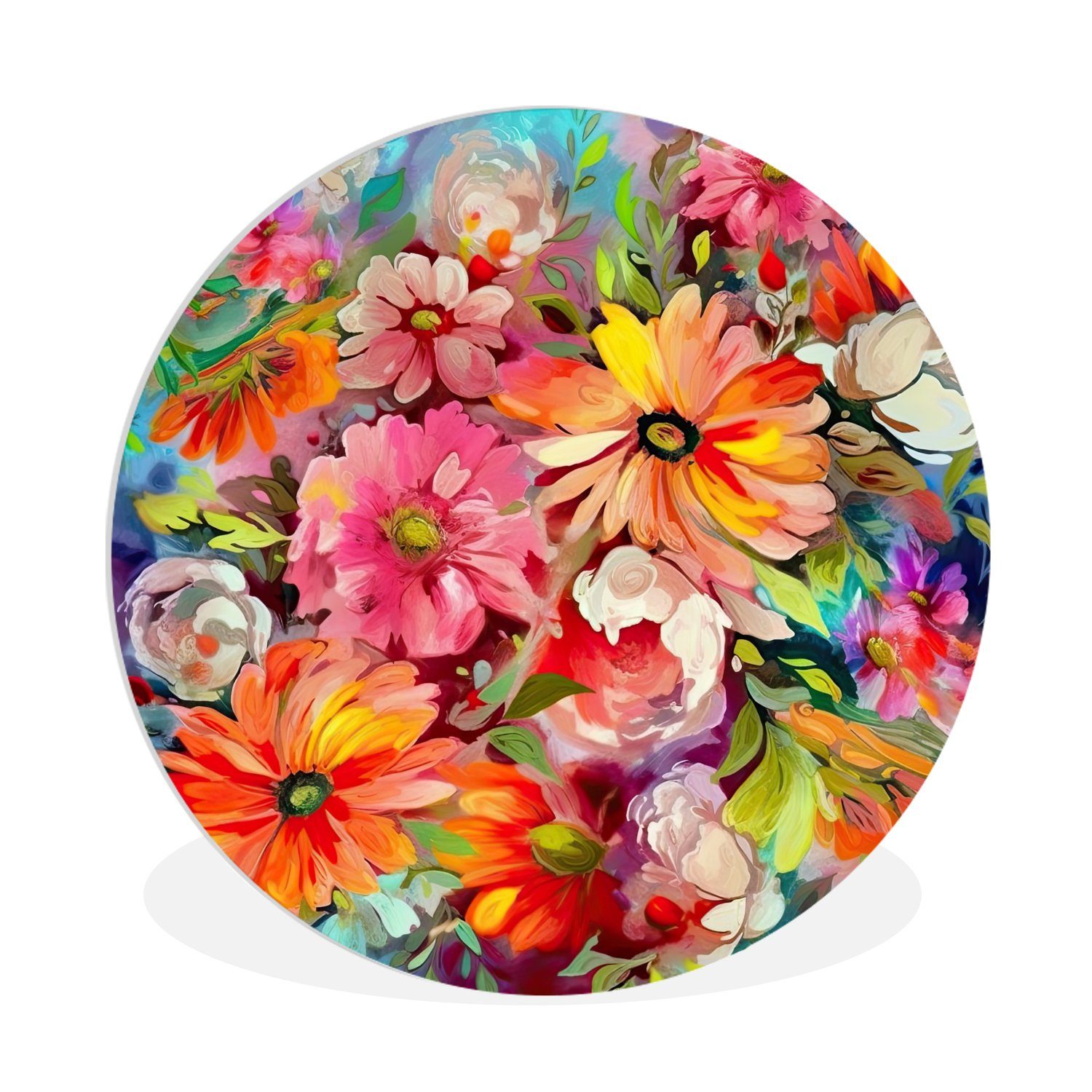 MuchoWow Gemälde Blumen - Kunst - Malerei - Botanisch, Fotodruck (1 St), Kreis Wanddekoration, Rundes Wandbild, 30x30 cm