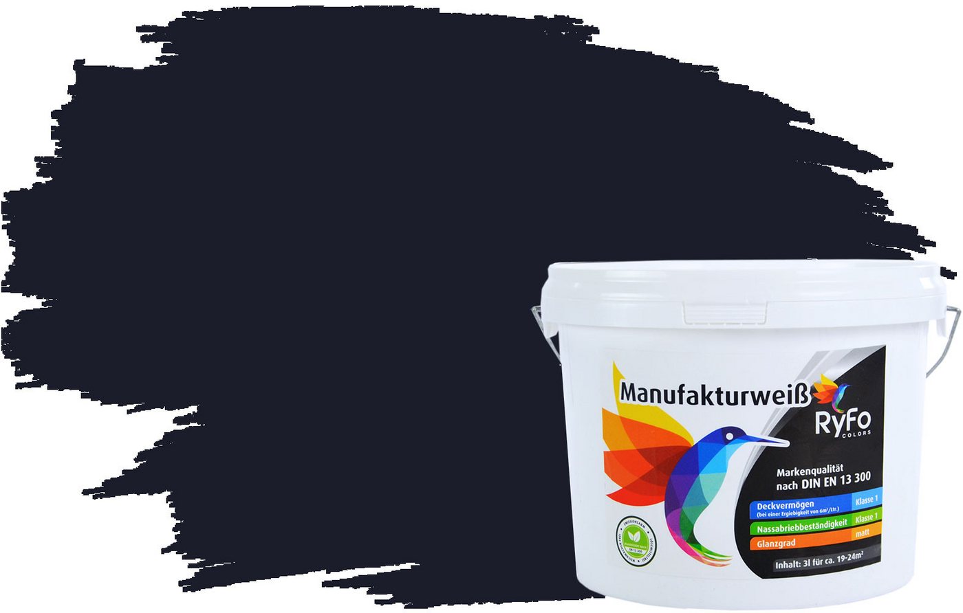 RyFo Colors Wand- und Deckenfarbe Manufakturweiß Blautöne,1 L ca. 8 m², Deckkraft-/Nassabriebklasse 1, matt, atmungsaktiv, für Innenräume