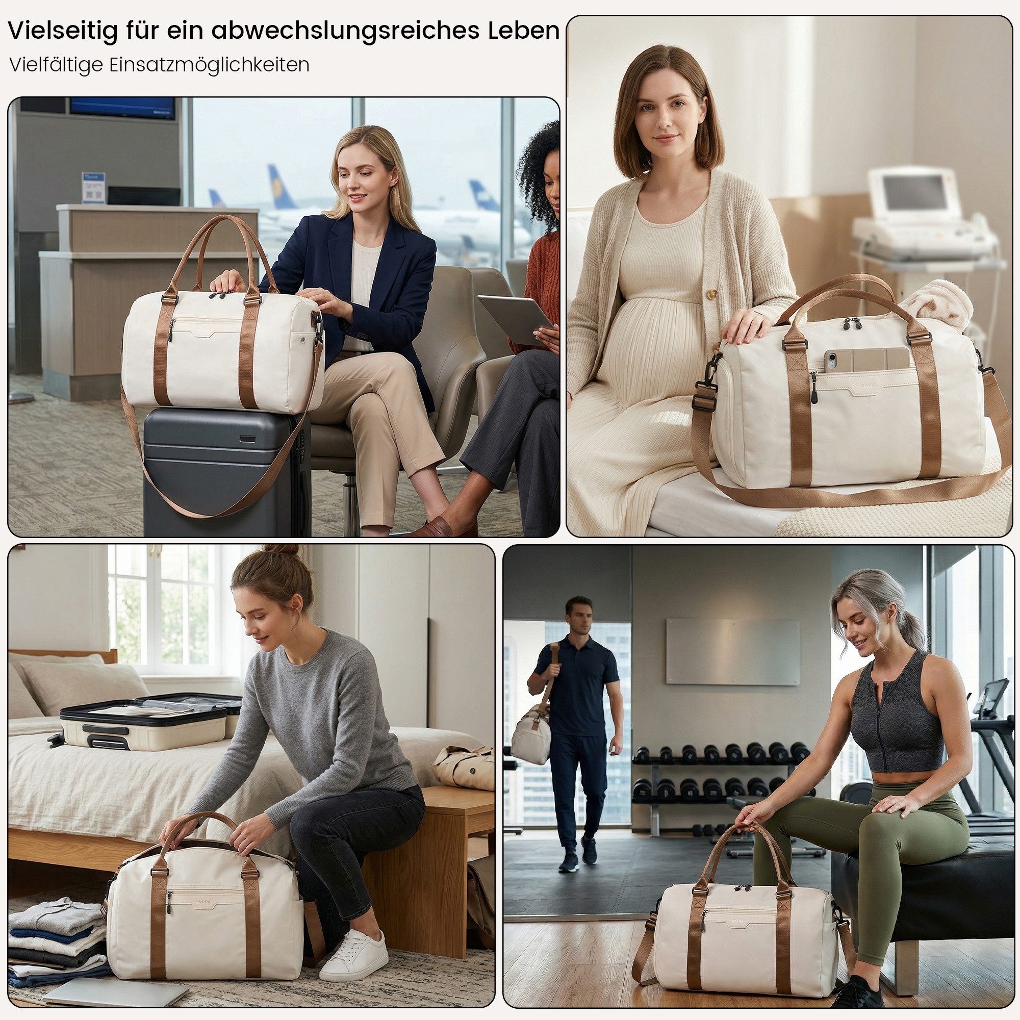 TANTOMI Reisetasche Reisetasche Damen Herren 44.5x20x28, Handgepäck Tasche Flugzeug, Sporttasche, Travel Bag mit Schuhfach und Kulturbeutel