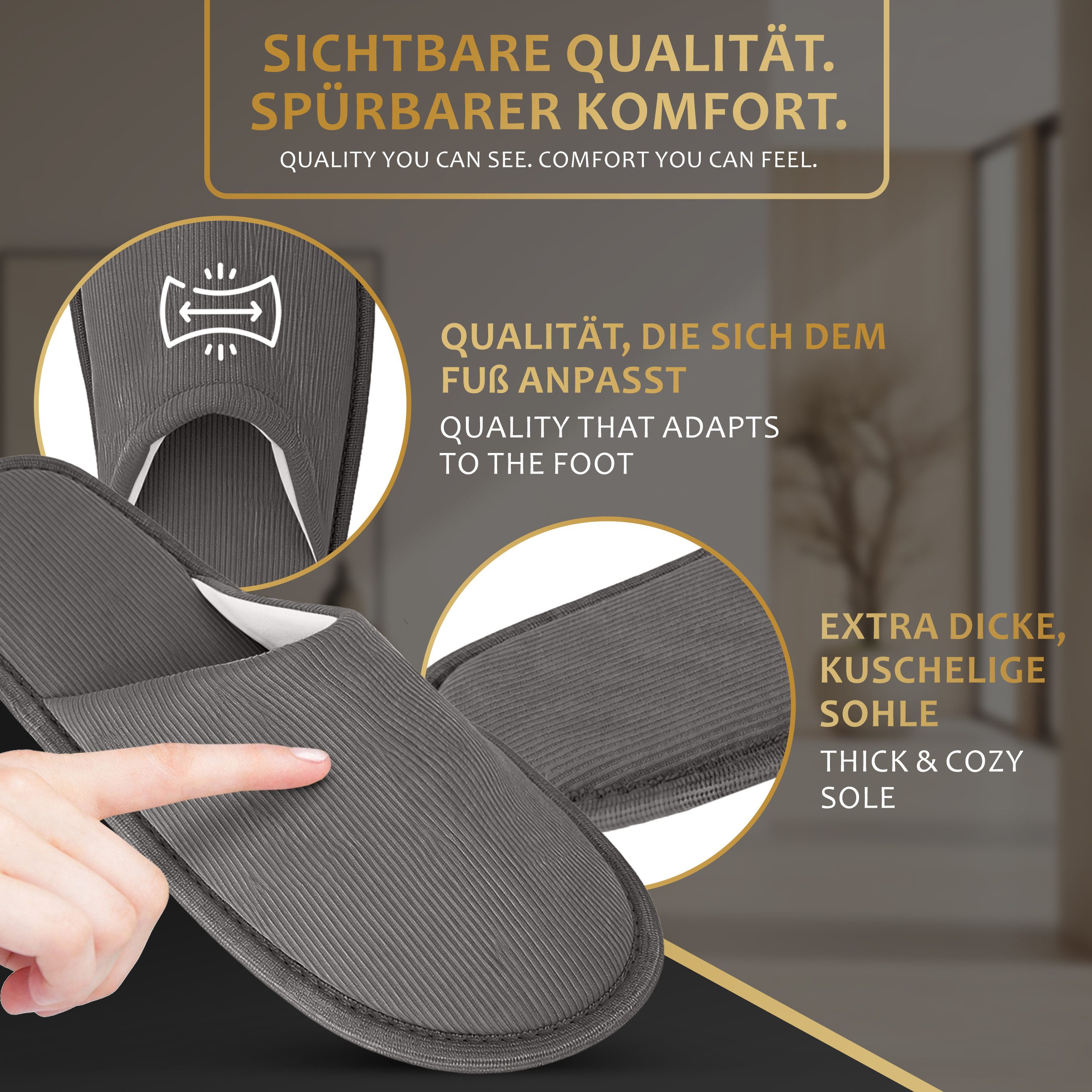 ONVAYA Premium Gästehausschuhe Set Kompass-Gästepantoffeln-Guest Slippers Hausschuh