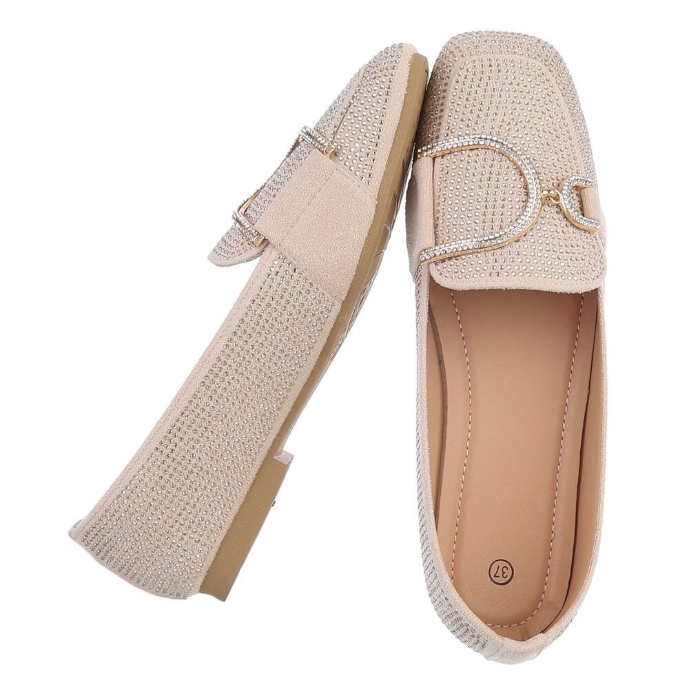 Ital-Design Elegante Loafers mit Schnalle für Damen - Bequem und stilvoll Slipper (91261608) Blockabsatz Mokassins in Beige