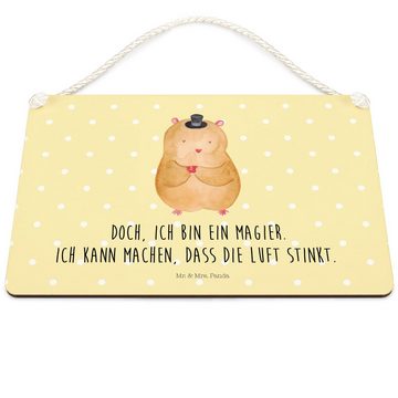 Mr. & Mrs. Panda Hinweisschild Hamster mit Hut - Gelb Pastell - Geschenk, süße Tiermotive, Türschild, (1 St)