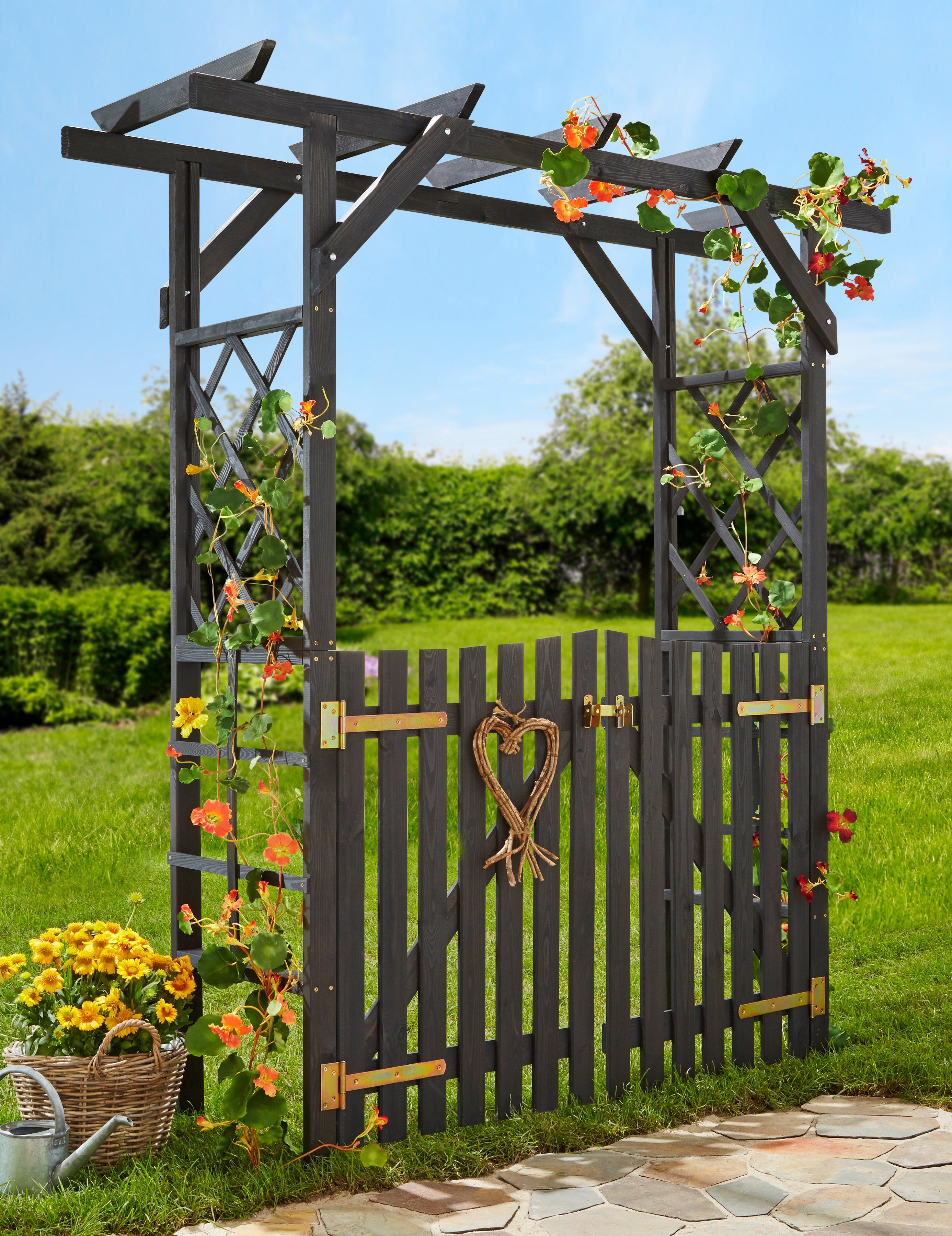 promadino Rosenbogen Pergola BenSet, BxTxH: 200x65x208 cm, mit Türen, anthrazit