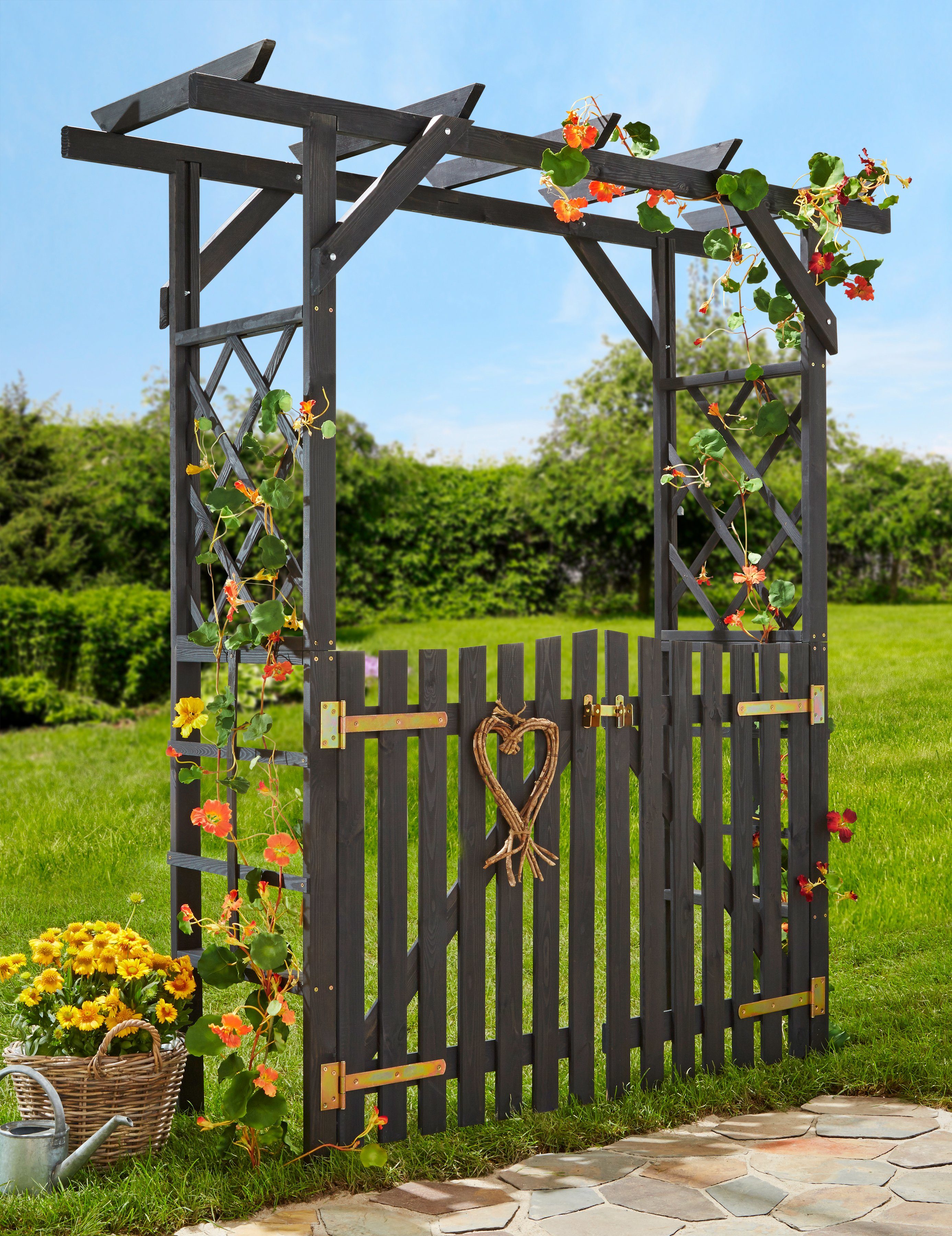 promadino Rosenbogen Pergola Ben Set, BxTxH: 200x65x208 cm, mit Türen, anthrazit