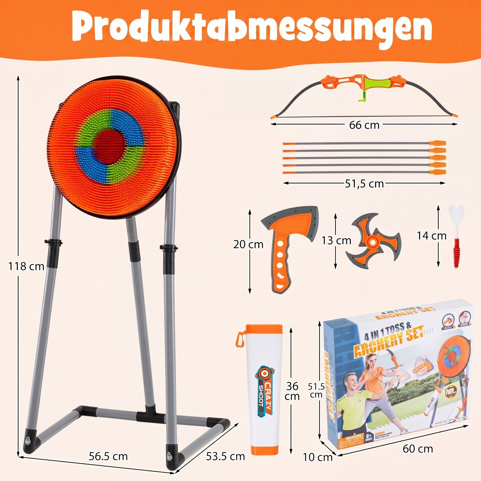 COSTWAY Dartscheibe, 4 in 1 Axt Wurfspiel Set mit Bogen, Zielscheibe, Pfeilen