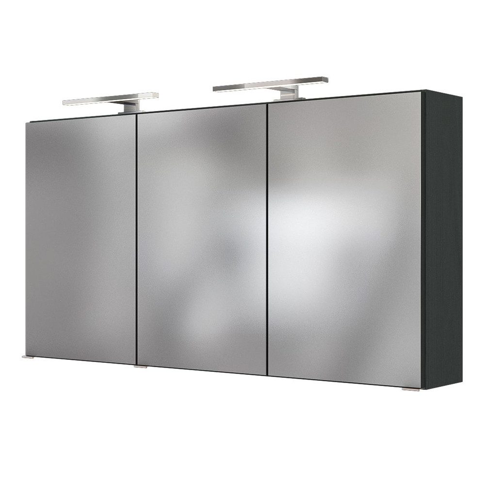 Lomadox Badmöbel-Set FLORIDO-03, (Spar-Set, 4-St), Spiegelschrank Eiche Rauchsilber 2 Hochschränken 230x200x47 cm