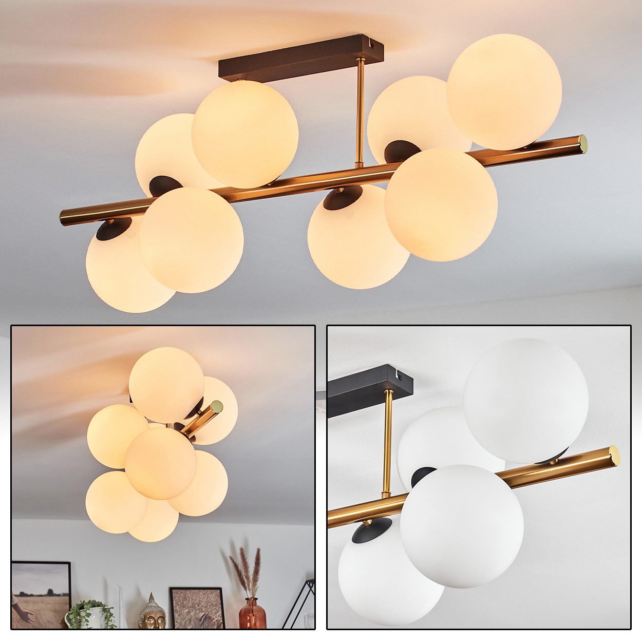 Deckenleuchte Deckenlampe aus Metall/Milchglas in Schwarz/Weiß