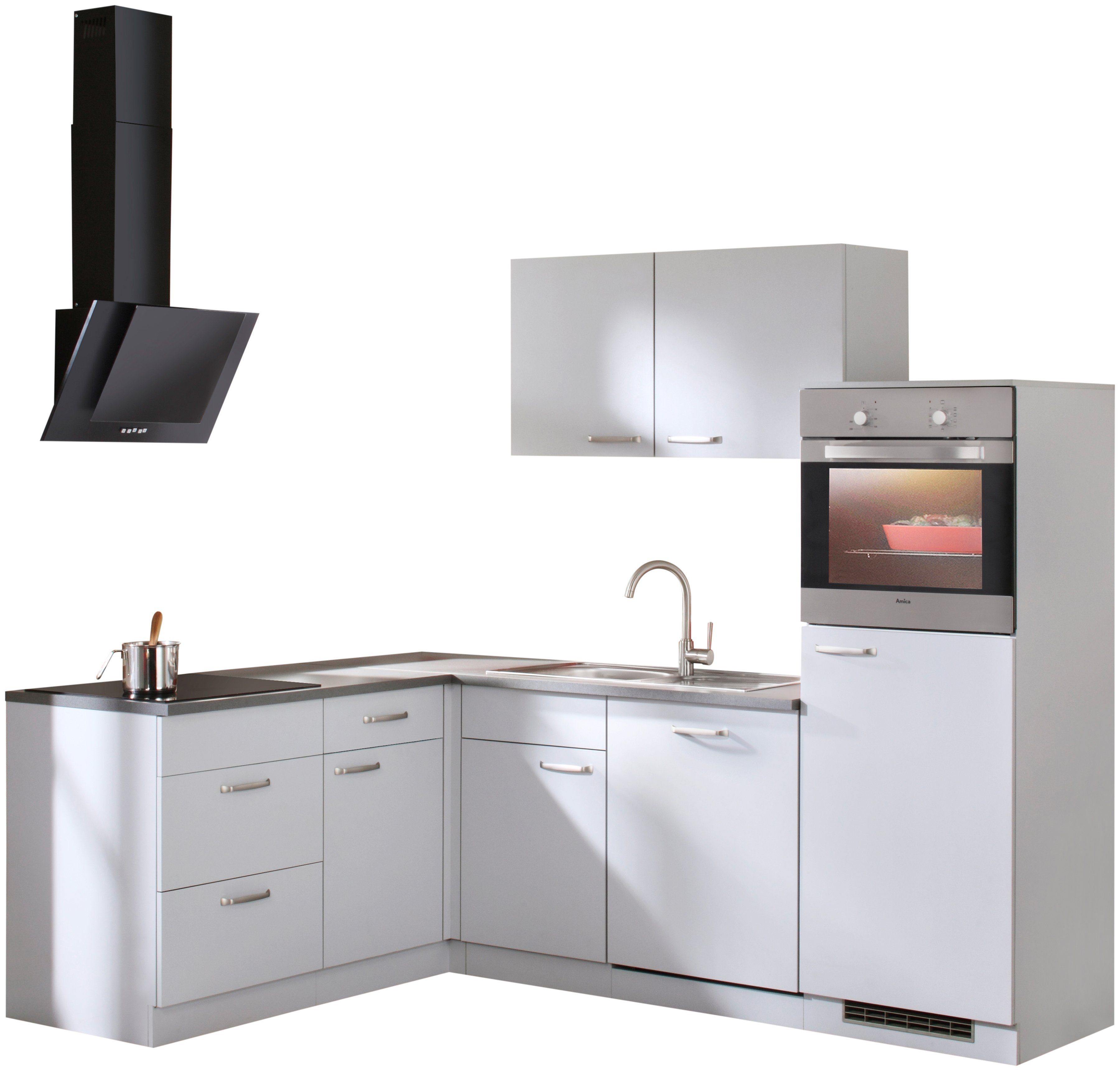 wiho Küchen Winkelküche Michigan, mit E-Geräten, 230 x 170 cm | Vorratsschränke
