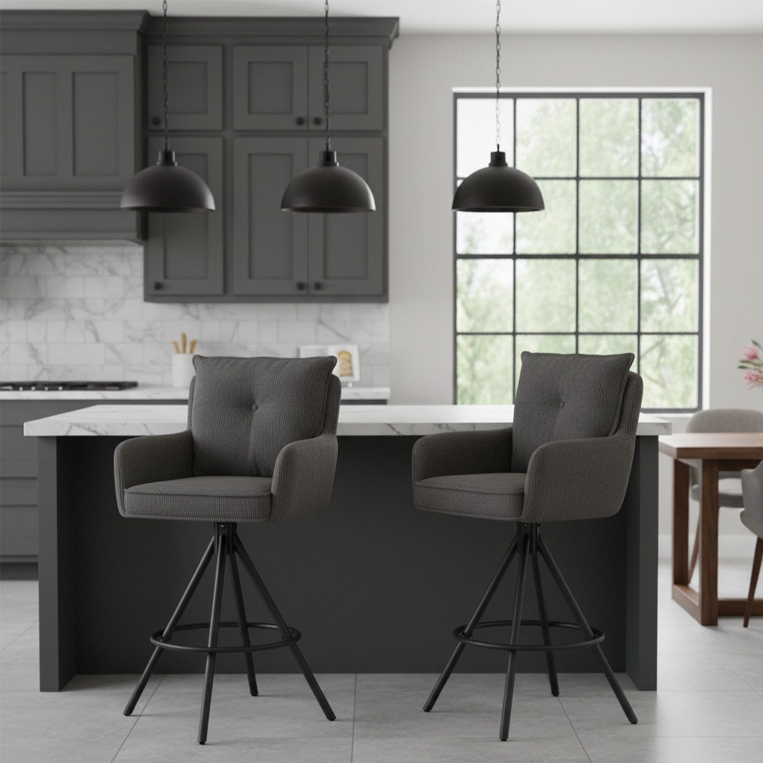 DUBI Möbel Barhocker Kira, Schwarz 360° drehbar im 2er-Set