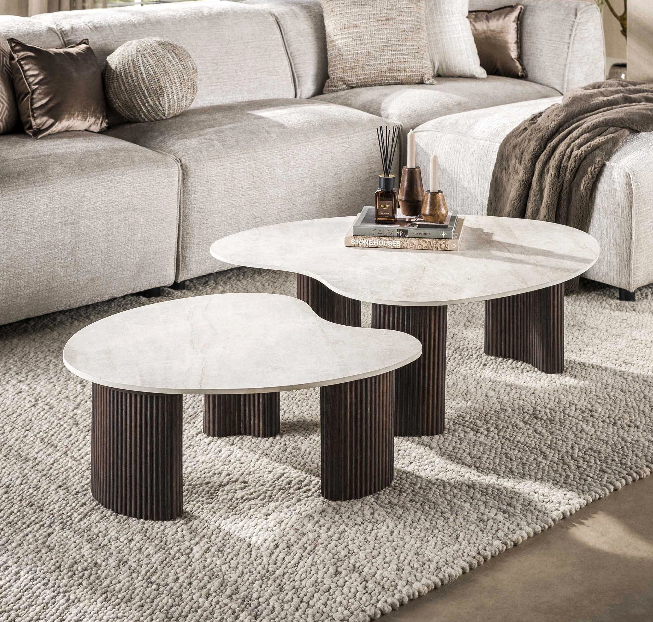 Maison ESTO Couchtisch Set APERO 2-teilig Keramik Taj Mahal organisch Wohnzimmertisch, Tischplatte aus hochwertiger Keramik