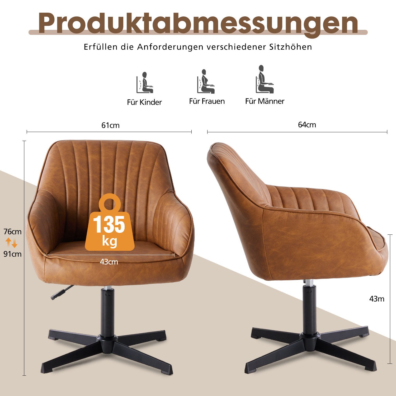 Refined Living Bürostuhl Schreibtischstuhl Ohne Rollen Drehstuhl Höhenverst günstig online kaufen