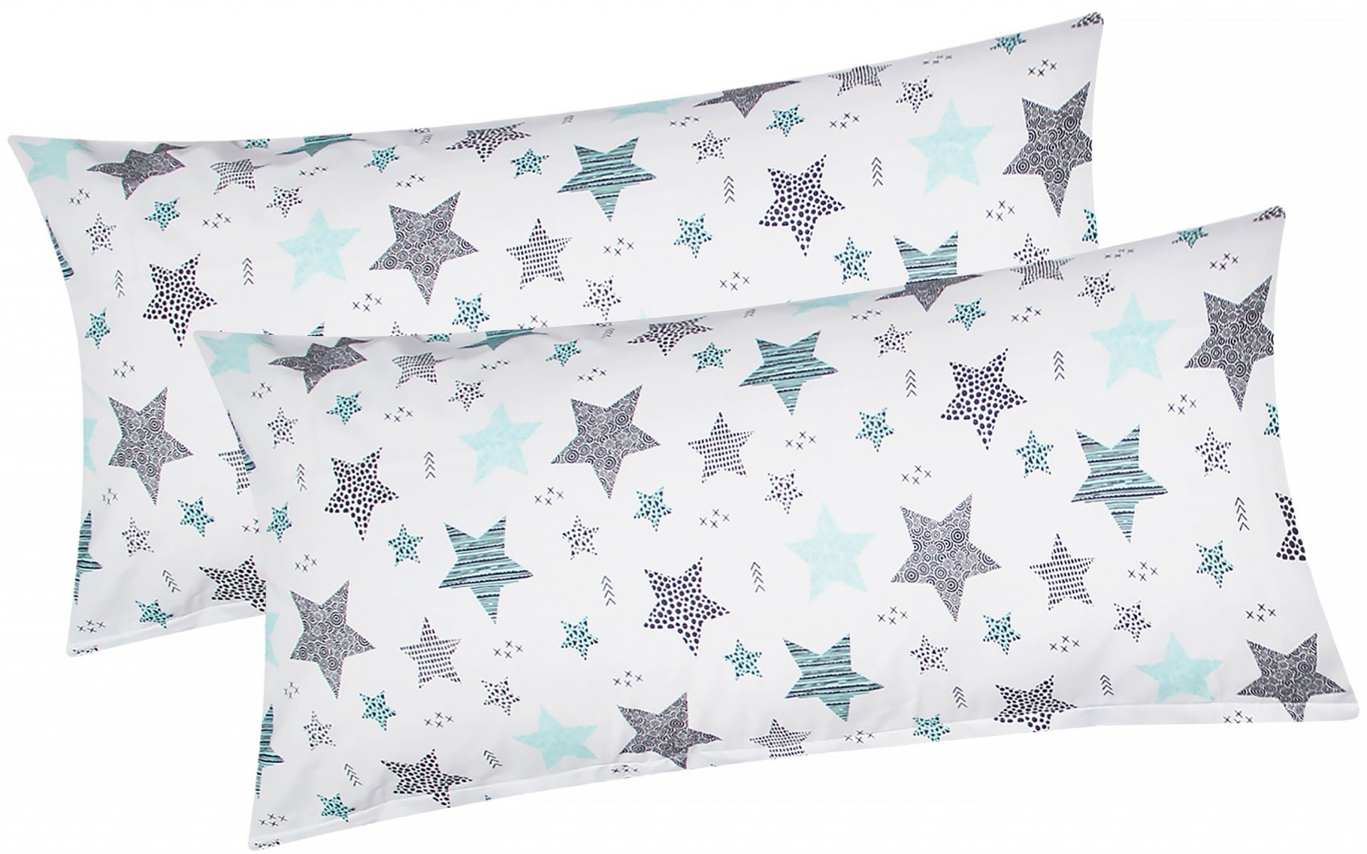 Heubergshop Kissenbezug, (2 Stück), 2er Set 40x80cm Sterne Kreise Punkte in 100% Baumwolle (560/1-40x80)