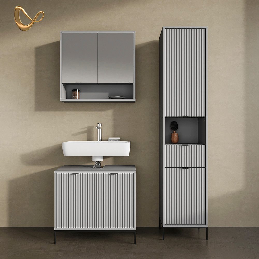 Livinity® Hochschrank ATERNO, Grau/Grau, 40 x 190 cm mit Türen, und Schubla günstig online kaufen