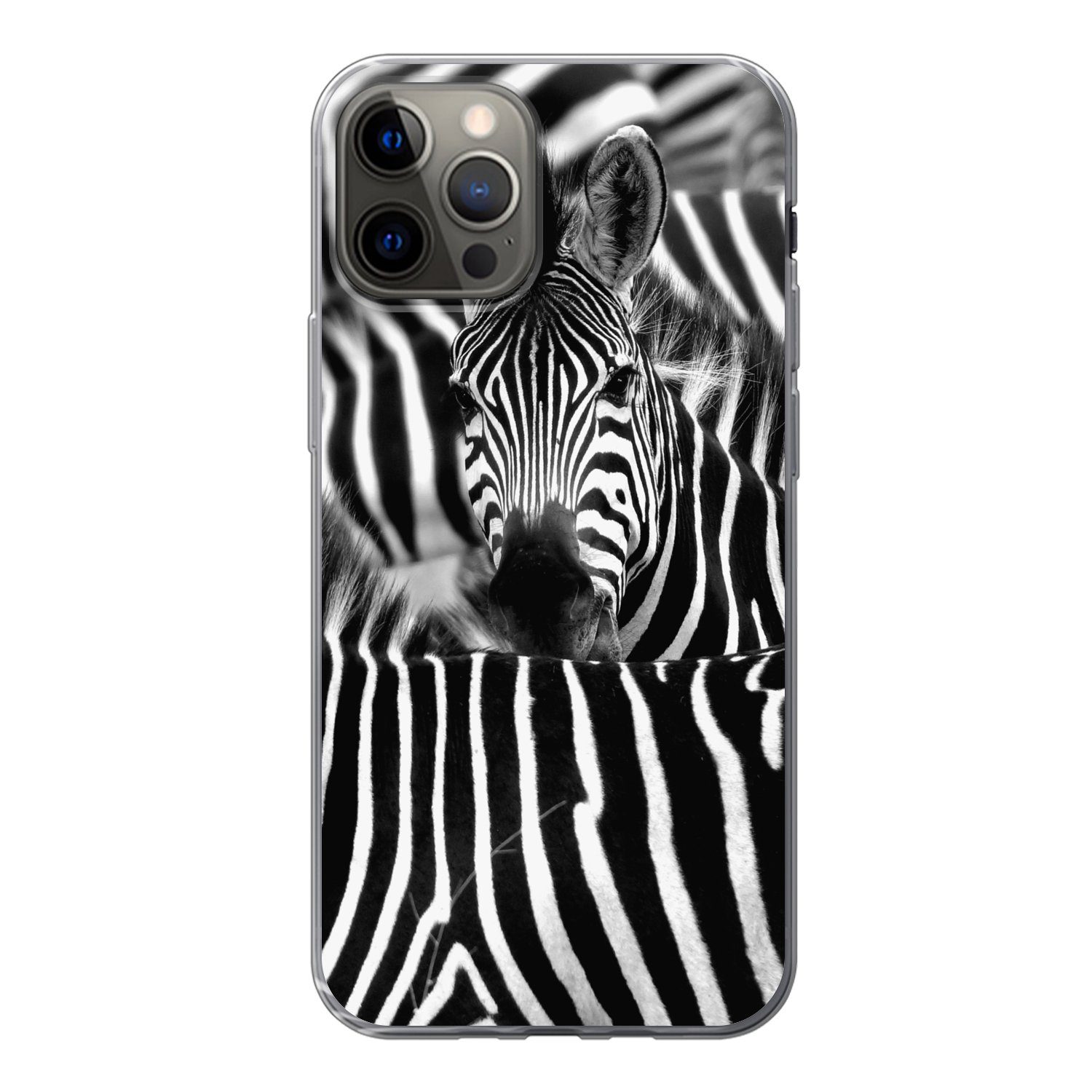 MuchoWow Handyhülle Zebra schwarz-weiß Fotodruck, Handyhülle Apple iPhone 13 Pro, Smartphone-Bumper, Print, Handy