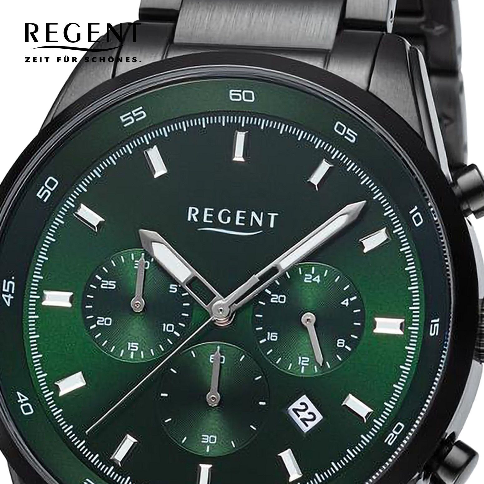 Regent Metallarmband Herren extra groß Herren Regent Armbanduhr Armbanduhr Analog, (ca. 44mm), Quarzuhr rund,