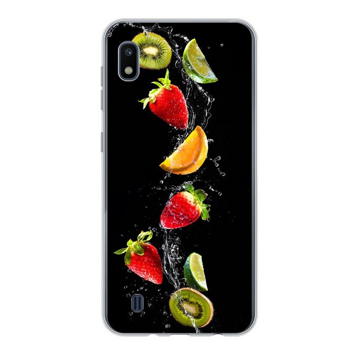 MuchoWow Handyhülle Obst - Wasser - Schwarz - Stillleben Erdbeere - Kiwi Handyhülle Samsung Galaxy A10 Smartphone-Bumper Print Handy