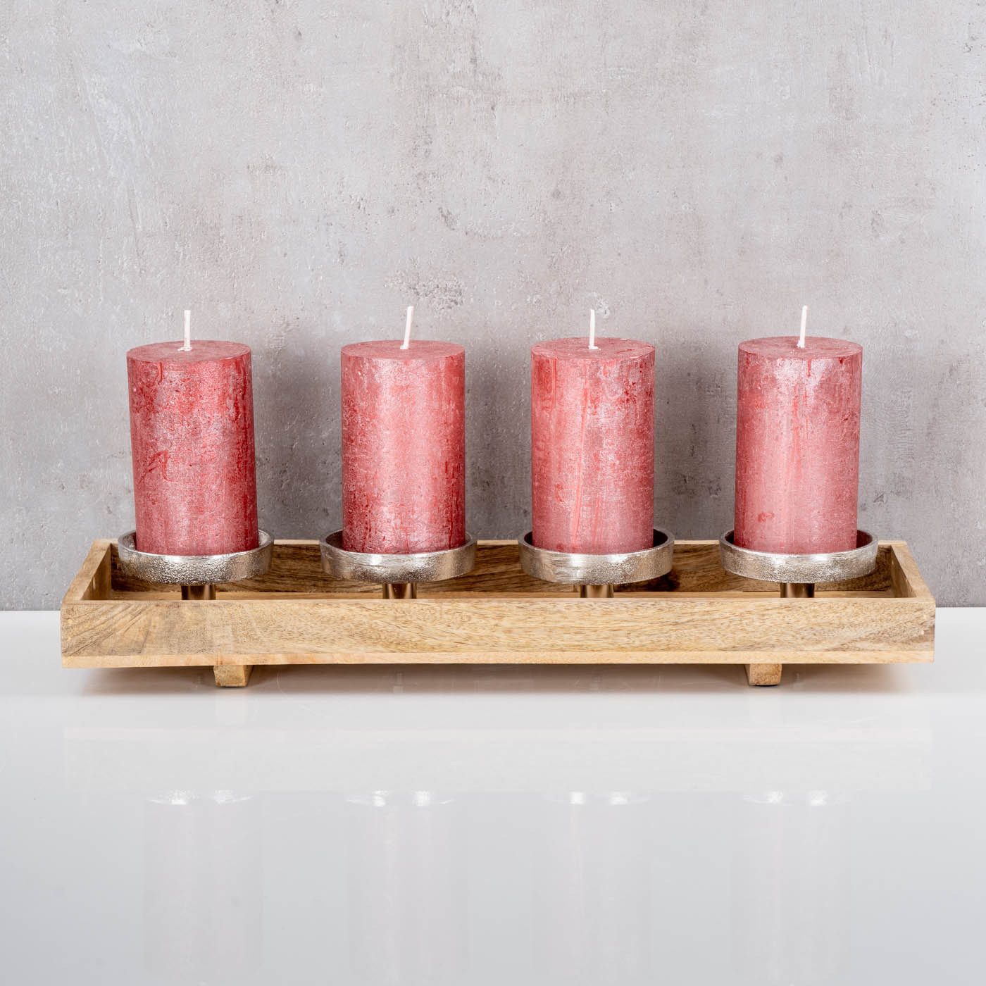 Levandeo® Adventskranz, Adventskranz Holz Lang L46cm Mango Weihnachtsdeko Kerzen Tablett