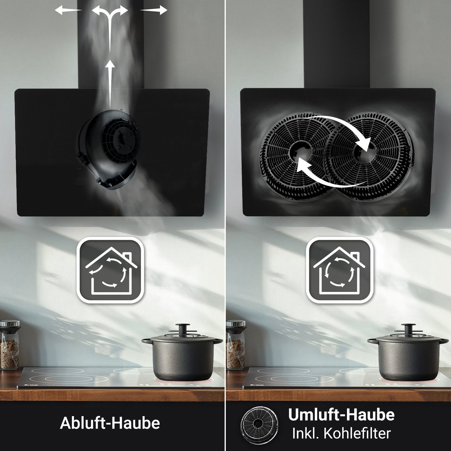 KKT KOLBE Wandhaube Dunstabzugshaube 80cm TRIO8025S Dunstabzugshaube 80cm TRIO8025S, Abzugshaube / Abluft / 80cm / Umluft / Schwarz / Gestensteuerung / LED