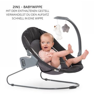 Hauck Hochstuhl Alpha Plus Grau Newborn Set Deluxe (Set, 4 St), Holz Babystuhl ab Geburt inkl. Aufsatz für Neugeborene & Sitzauflage