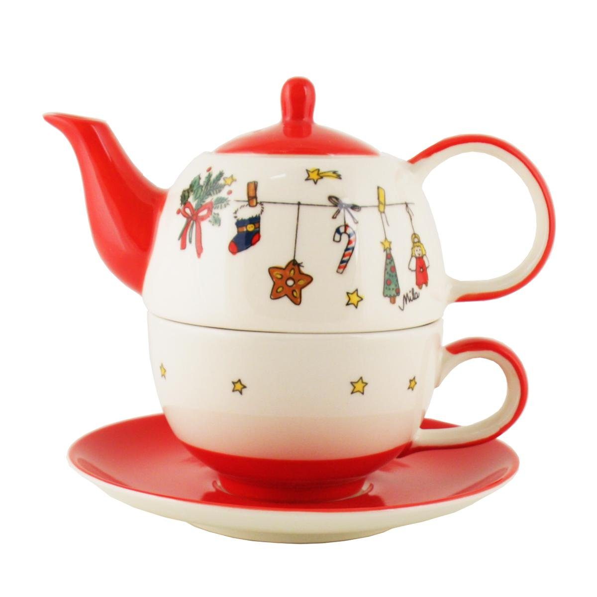 Mila Teekanne 440s-Exklusiv Mila Keramik Tee-Set Tea for One Es Weihnachtet sehr, 0.4 l, (Set)