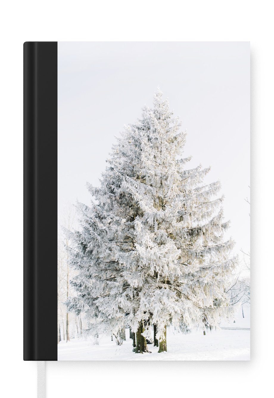 Notizheft, Weiß, Merkzettel, Journal, - Haushaltsbuch - Baum - Seiten, Schnee Winter Notizbuch A5, MuchoWow Kiefer - 98 Tagebuch,